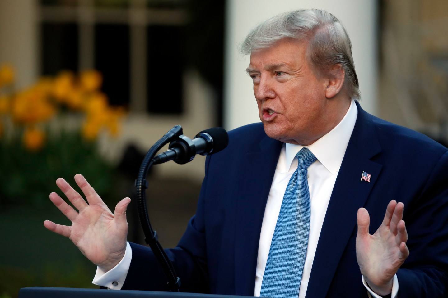 President Donald Trump speaks about the coronavirus in the Rose Garden of the White House, Wednesday, April 15, 2020, in Washington. (AP Photo/Alex Brandon)