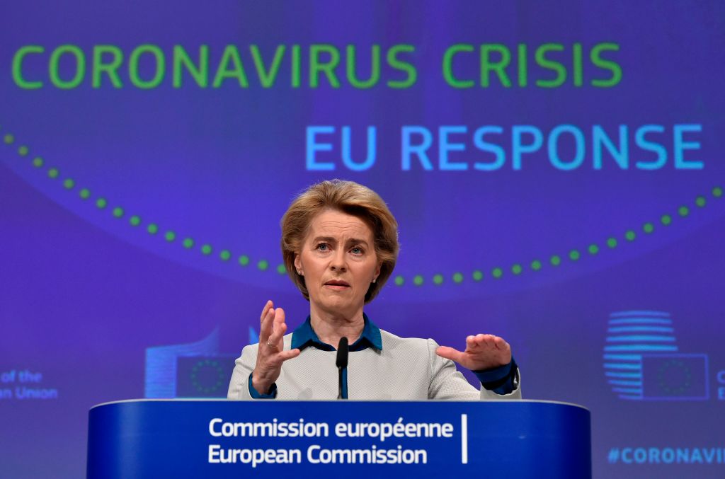 European Commission President Ursula von der Leyen speaking on the EU's coronavirus response plan.