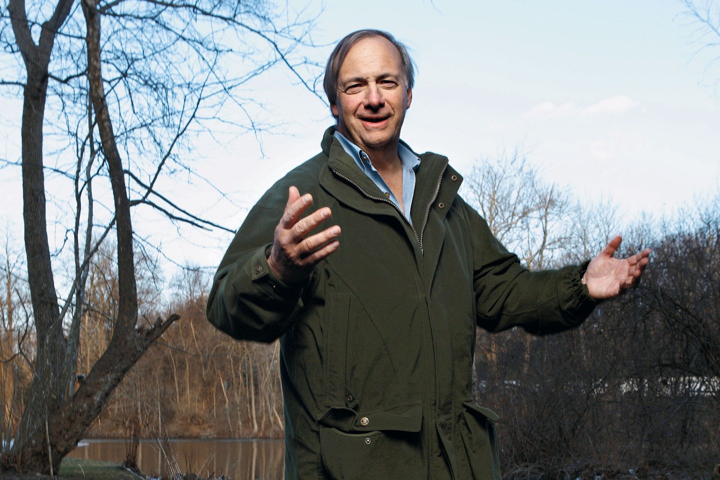 CEO of Bridgewater, Ray Dalio outside of their Westport offices.