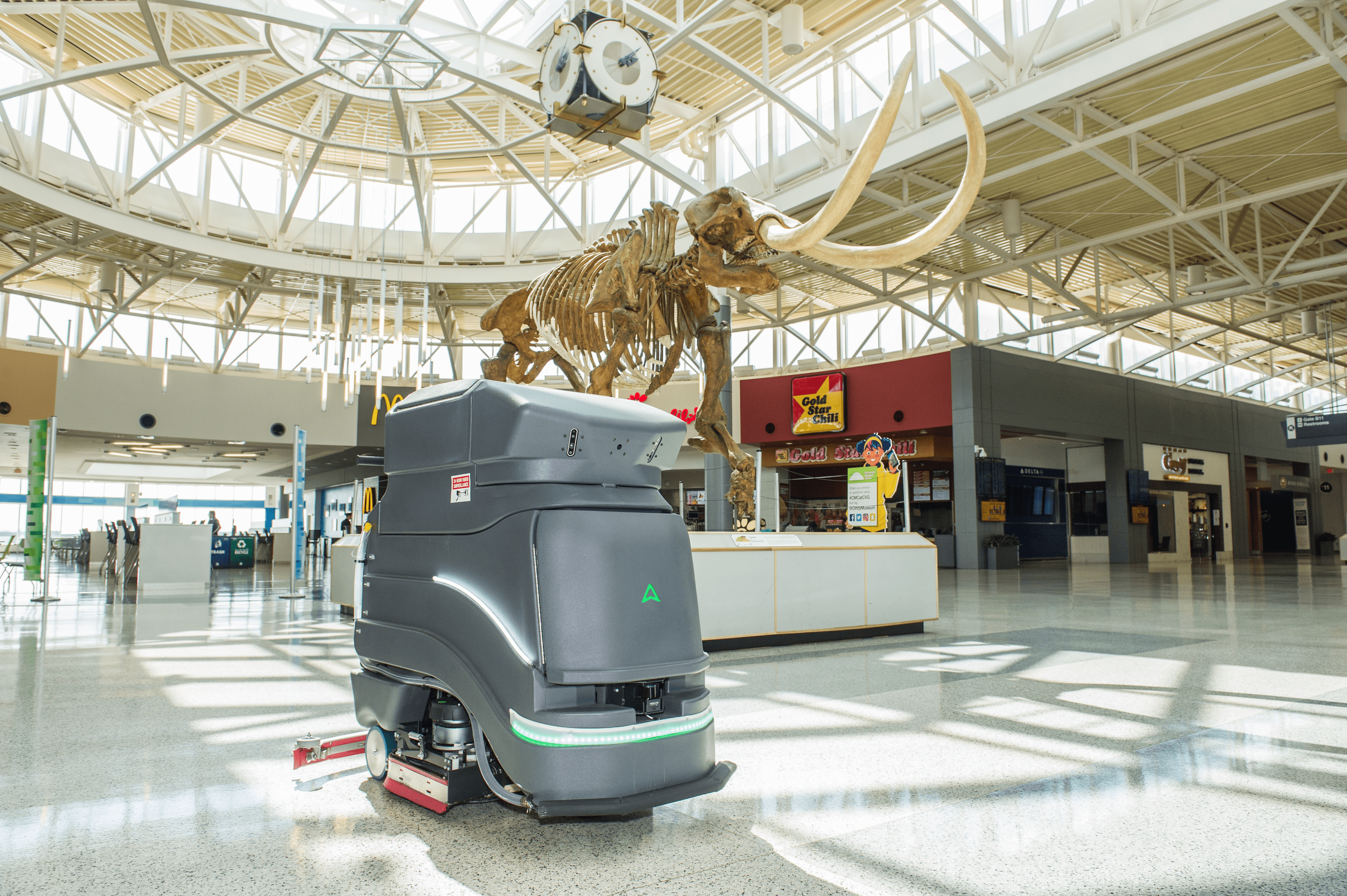 Neo autonomous floor cleaning robot at work in the Cincinnati Northern Kentucky airport.