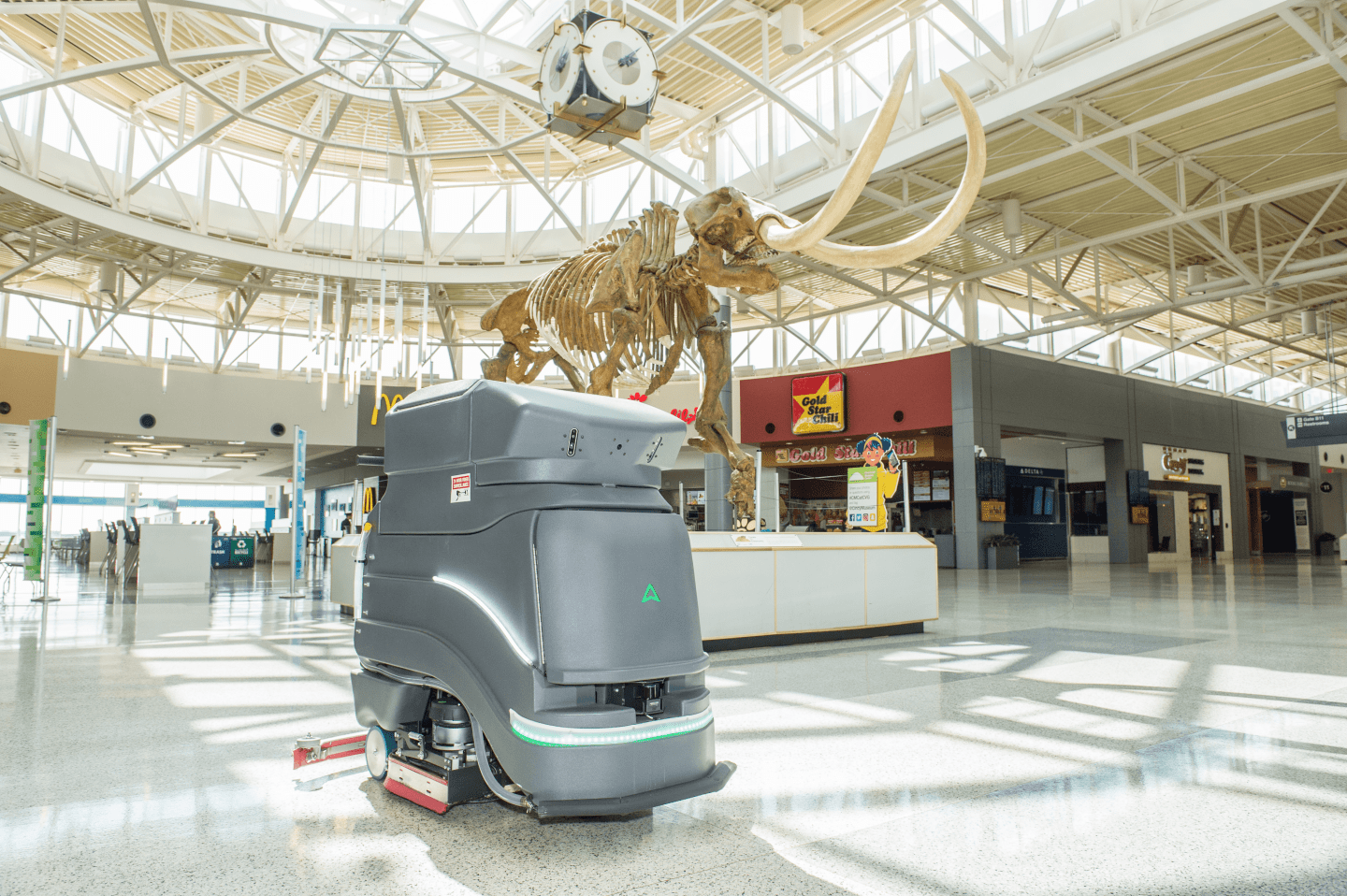 Neo autonomous floor cleaning robot at work in the Cincinnati Northern Kentucky airport.
