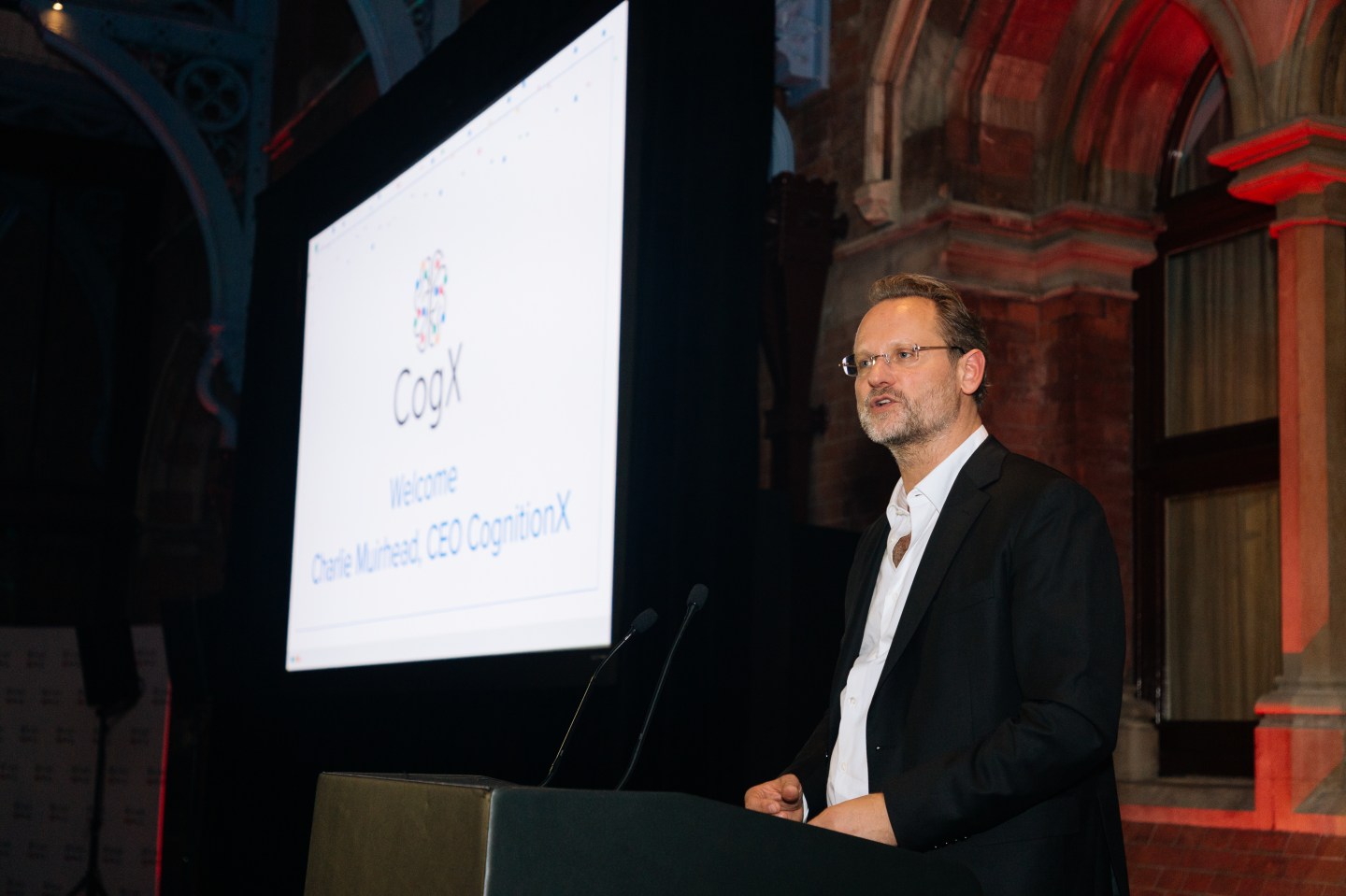 Charlie Muirhead, CogX founder and CEO, speaking at the 2019 event.