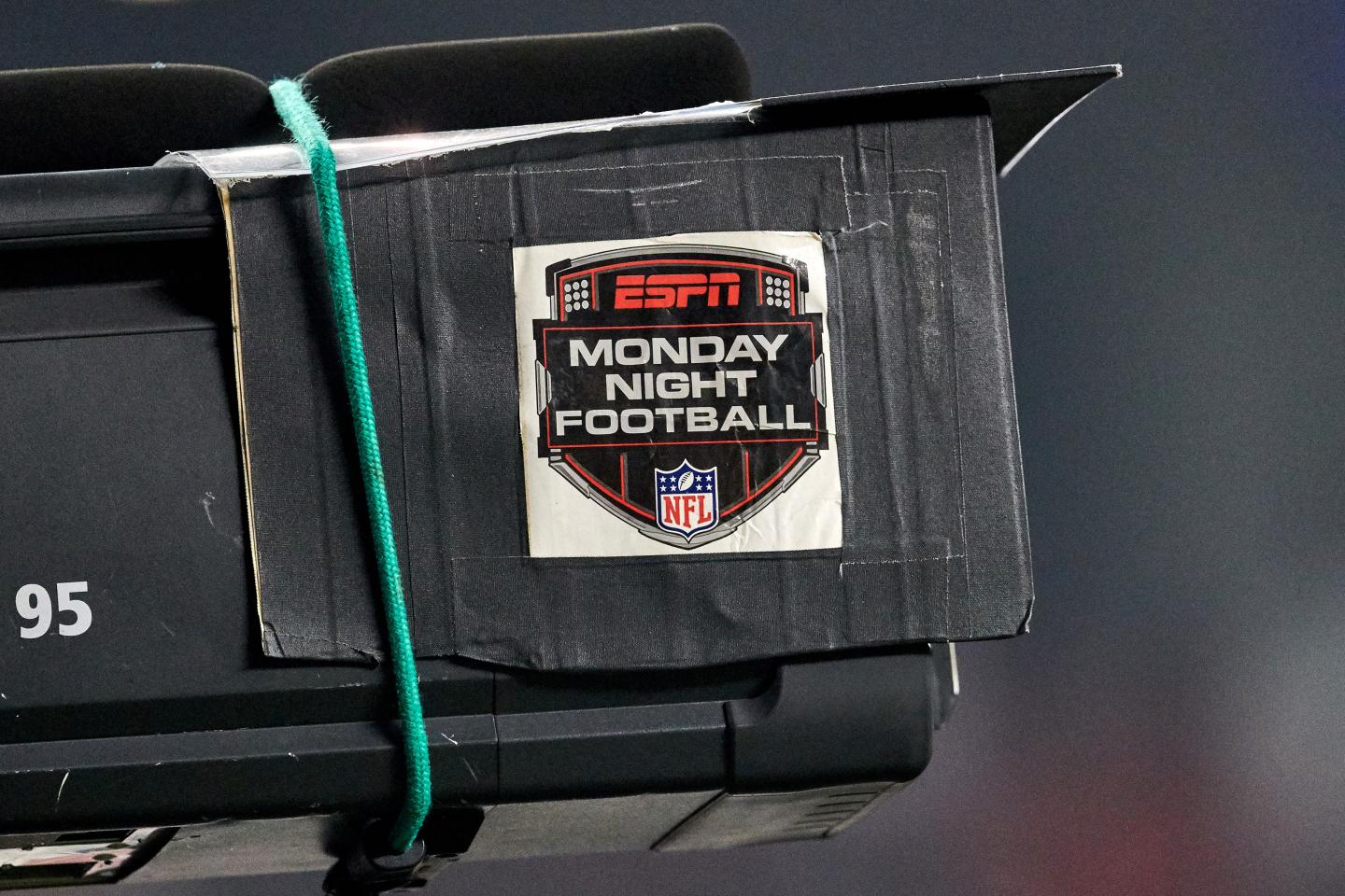 The ESPN Monday Night Football logo seen on a broadcast TV camera during the NFL game between the New York Giants and the San Francisco 49ers on November 12, 2018 at Levi's Stadium in Santa Clara, Calif.