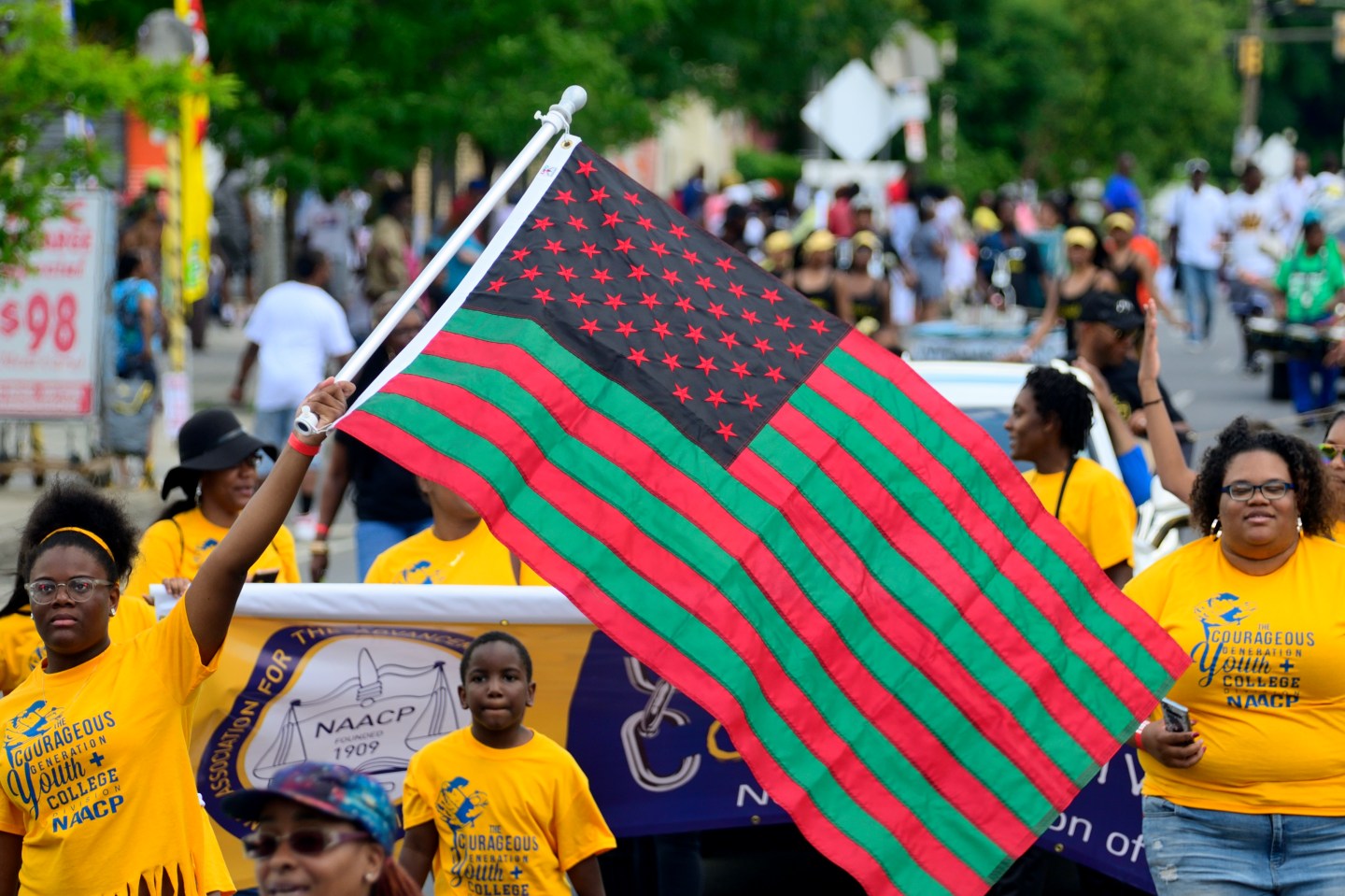Elected officials, community leaders, youth and drum and marching bands take part in the second annual Juneteenth Parade, in Philadelphia, PA on June 22, 2019 in the week that Juneteenth was declared an official state holiday by Pennsylvania Governor Tom Wolf. Juneteenth National Freedom Day commemorates the announcement of abolition of slavery on June 19, 1865. (Photo by Bastiaan Slabbers/NurPhoto via Getty Images)