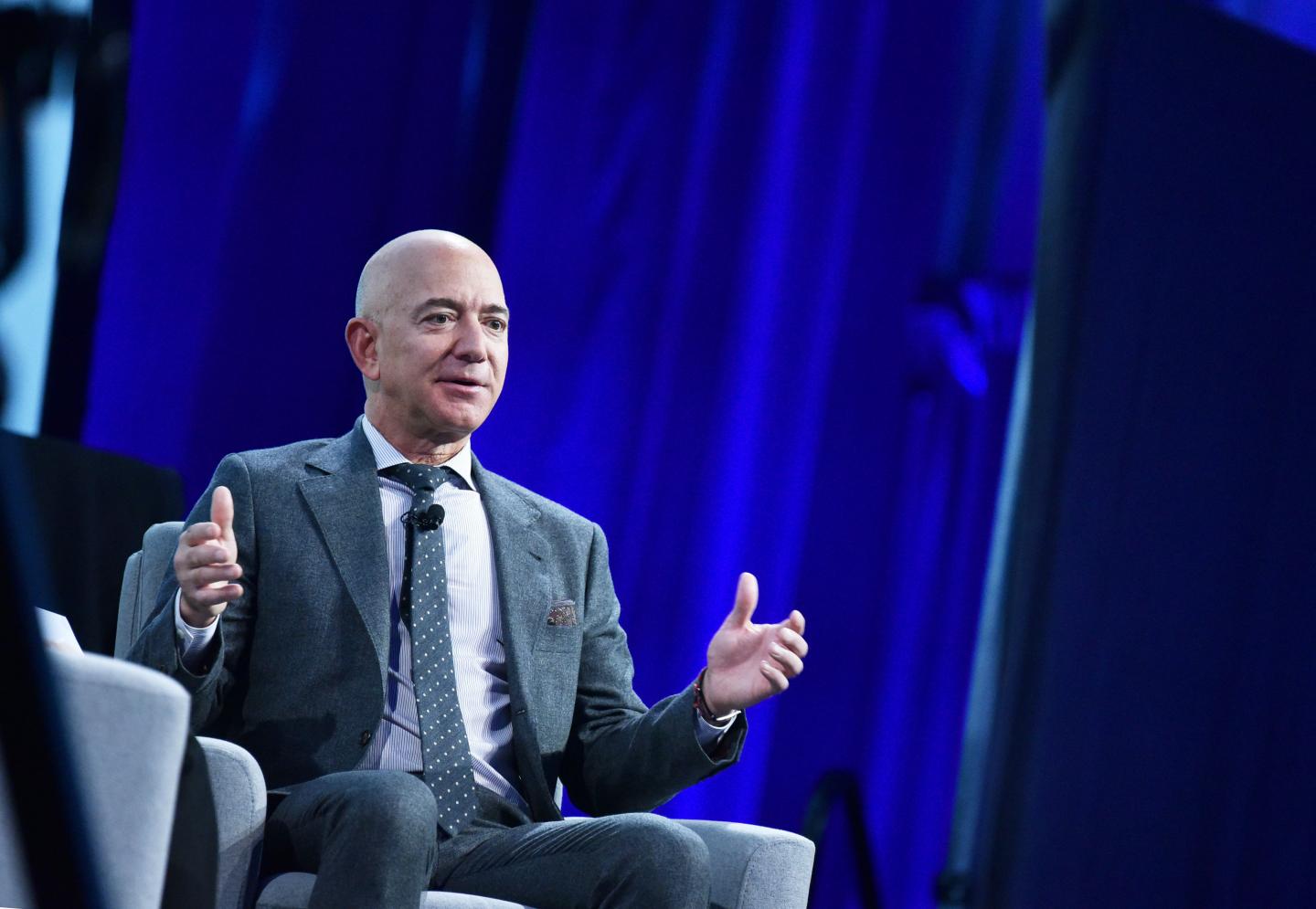 Jeff Bezos speaks after receiving the 2019 International Astronautical Federation (IAF) Excellence