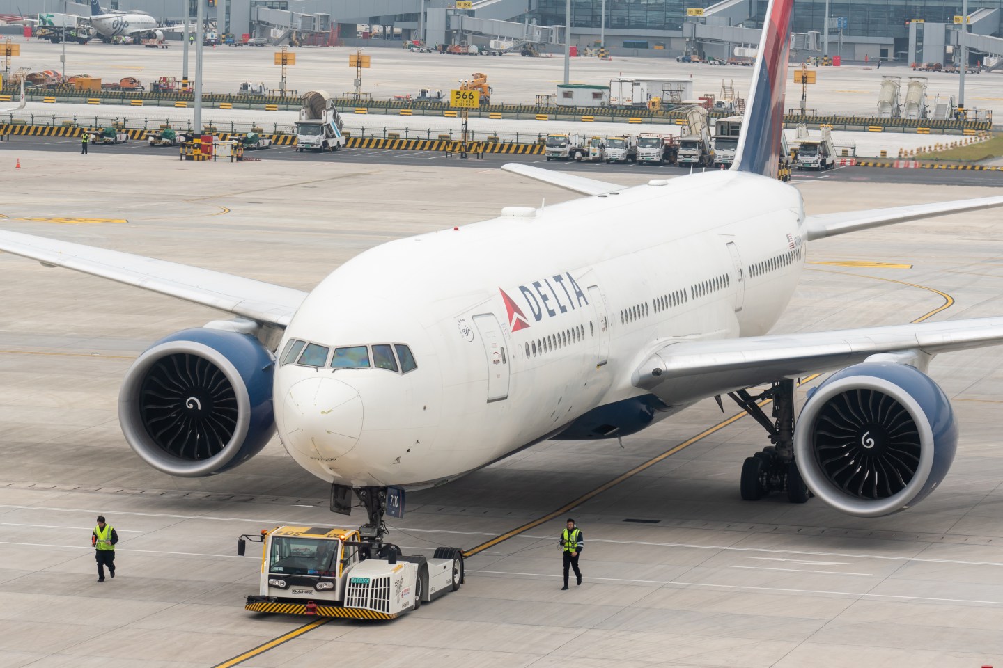 Delta Airlines Boeing 777-200LR aircraft seen at Shanghai