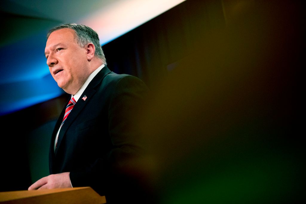US Secretary of State Mike Pompeo speaks during a news conference at the State Department on April 29, 2020, in Washington,DC. (Photo by Andrew Harnik / POOL / AFP) (Photo by ANDREW HARNIK/POOL/AFP via Getty Images)