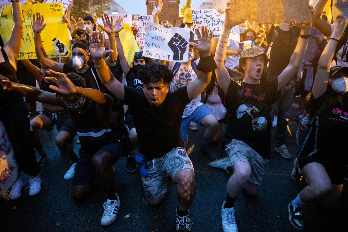 People gather in the rain outside of the White House for a peaceful protest against police brutality on June 4, 2020 in Washington, DC.
