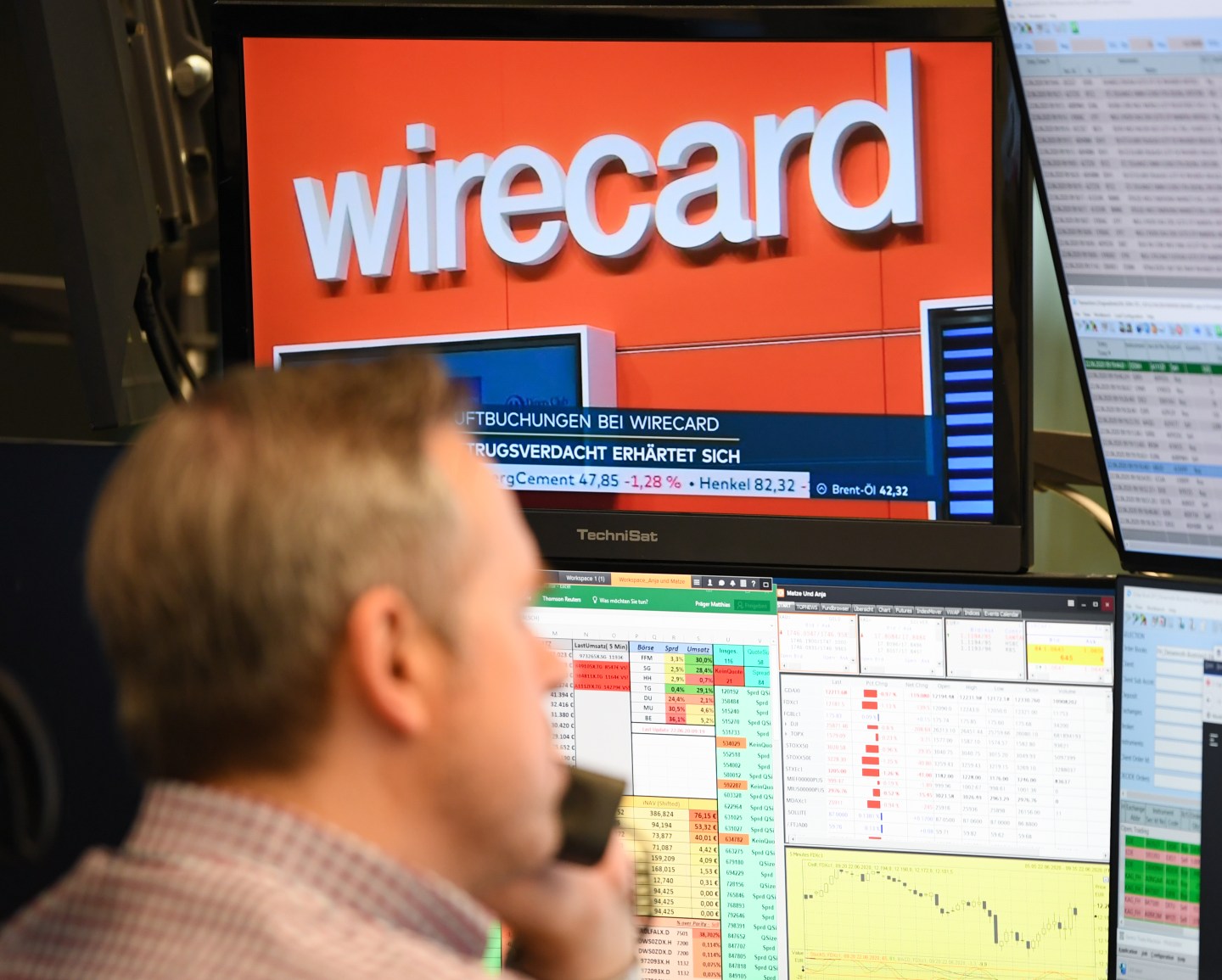 The accounting scandal surrounding payment service provider Wirecard dragged its shares even deeper into the downward spiral on Monday. In early trading, they lost a further almost 38 percent to 15.10 euros, after having already slumped by up to 82 percent on Thursday and Friday. Wire photograhy: Arne Dedert—picture alliance via Getty Images