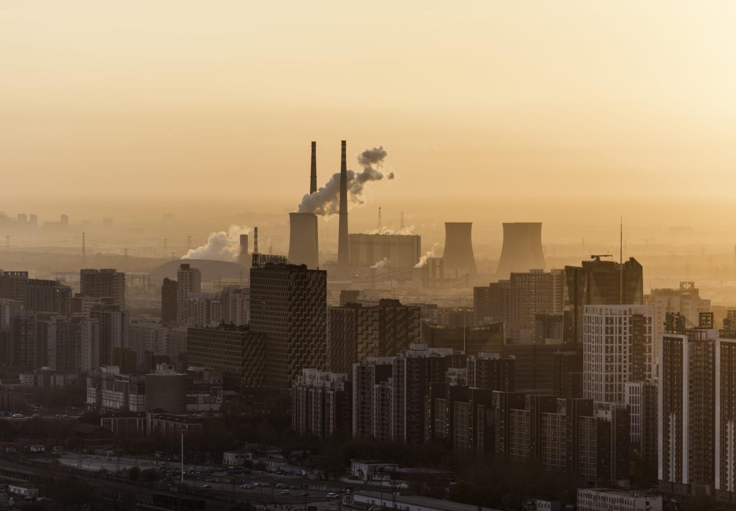 Beijing, factory with smoke coming out of chimneys
