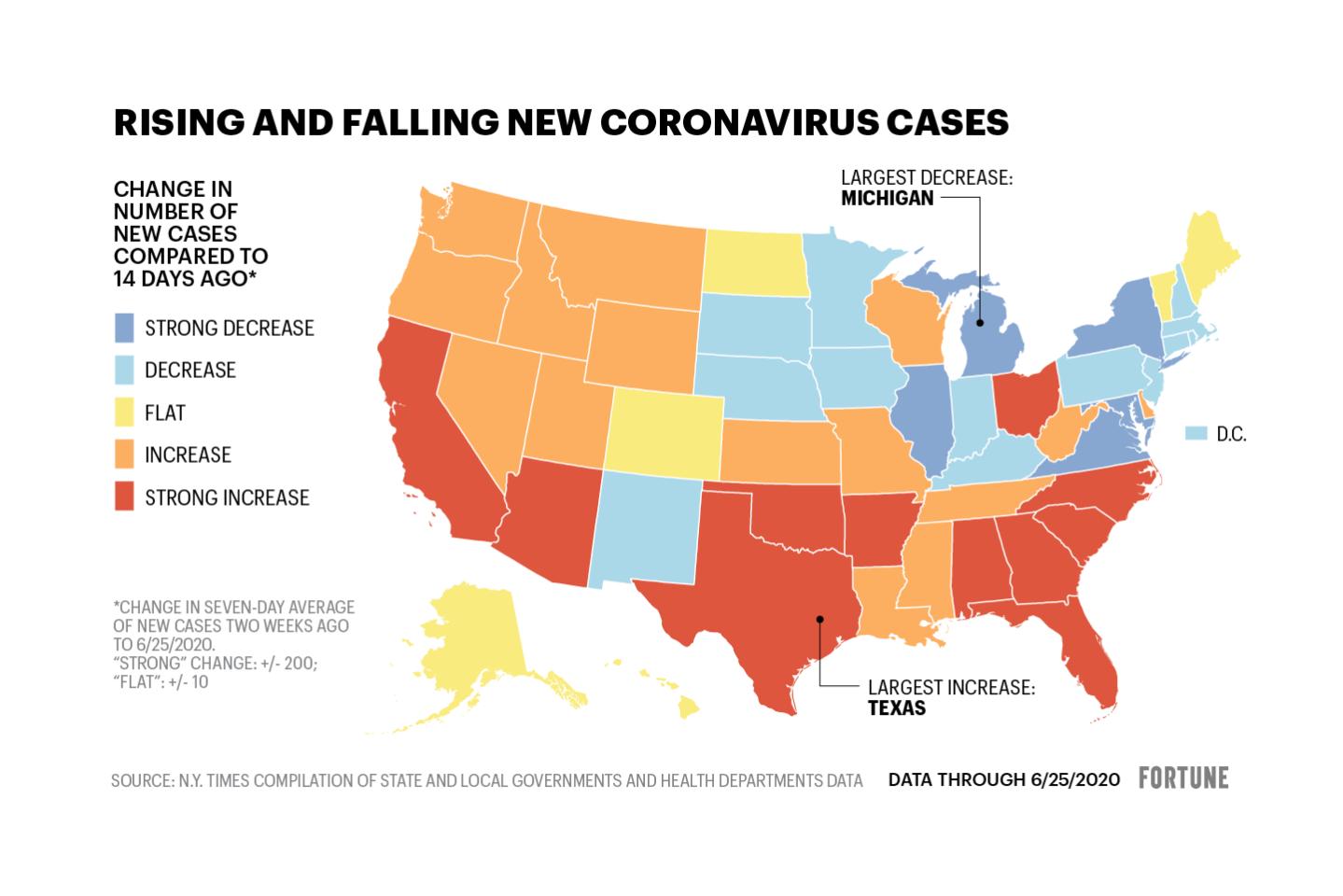 Map shows change in new covid-19 cases