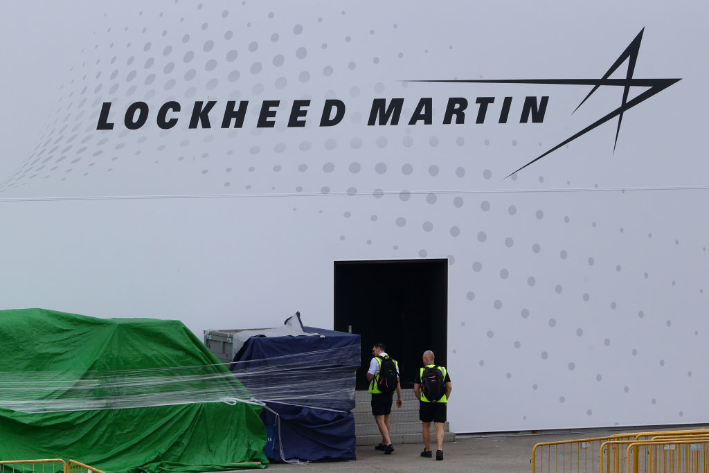 SINGAPORE - FEBRUARY 09: A man looks at the container goods sitting outside the Lockheed Martin booth during the Singapore Airshow media preview on February 9, 2020 in Singapore. Lockheed Martin, the USA weapons maker, will not be participating in next week's Singapore Airshow over the coronavirus concerns. (Photo by Suhaimi Abdullah/Getty Images)