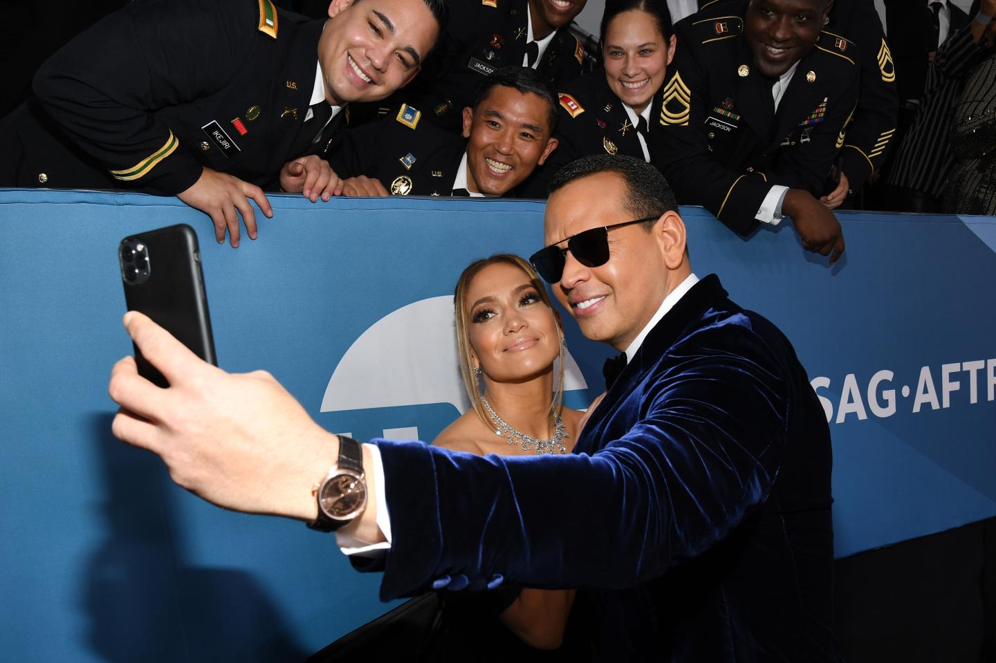 Jennifer Lopez and Alex Rodriguez at the 26th Annual Screen Actors Guild Awards at The Shrine Auditorium on January 19, 2020 in Los Angeles.