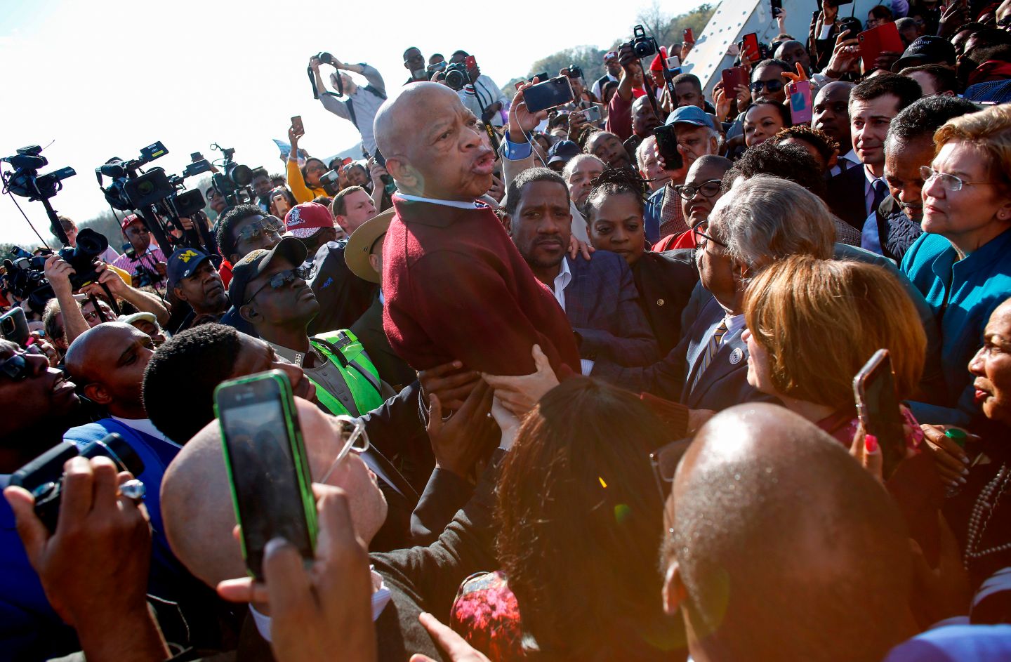 Rep. John Lewis speaks during the Annual Bloody Sunday March across the Edmund Pettus Bridge in Selma, Alabama on March 1, 2020. JOSHUA LOTT/AFP via Getty Images