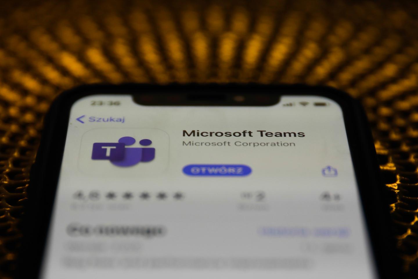 Microsoft Teams app is seen displayed on phone screen in this illustration photo taken in Poland on April 6, 2020.