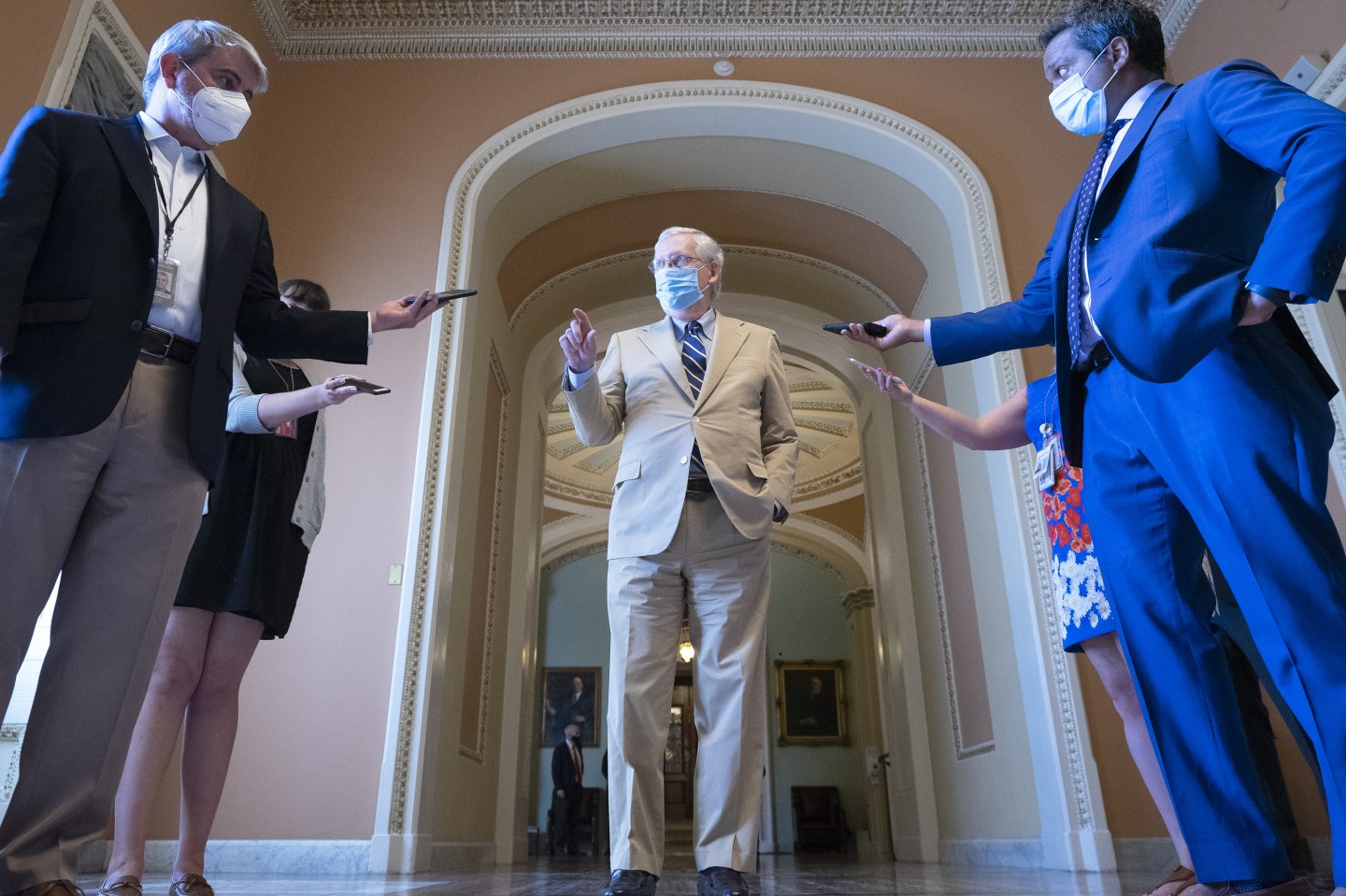 Mitch McConnell and President Donald Trump met Monday to hammer out the Republican plan for the next virus relief bill amid firm opposition from Democrats who say the GOP is tilting aid toward businesses instead of people struggling with the expanding pandemic.