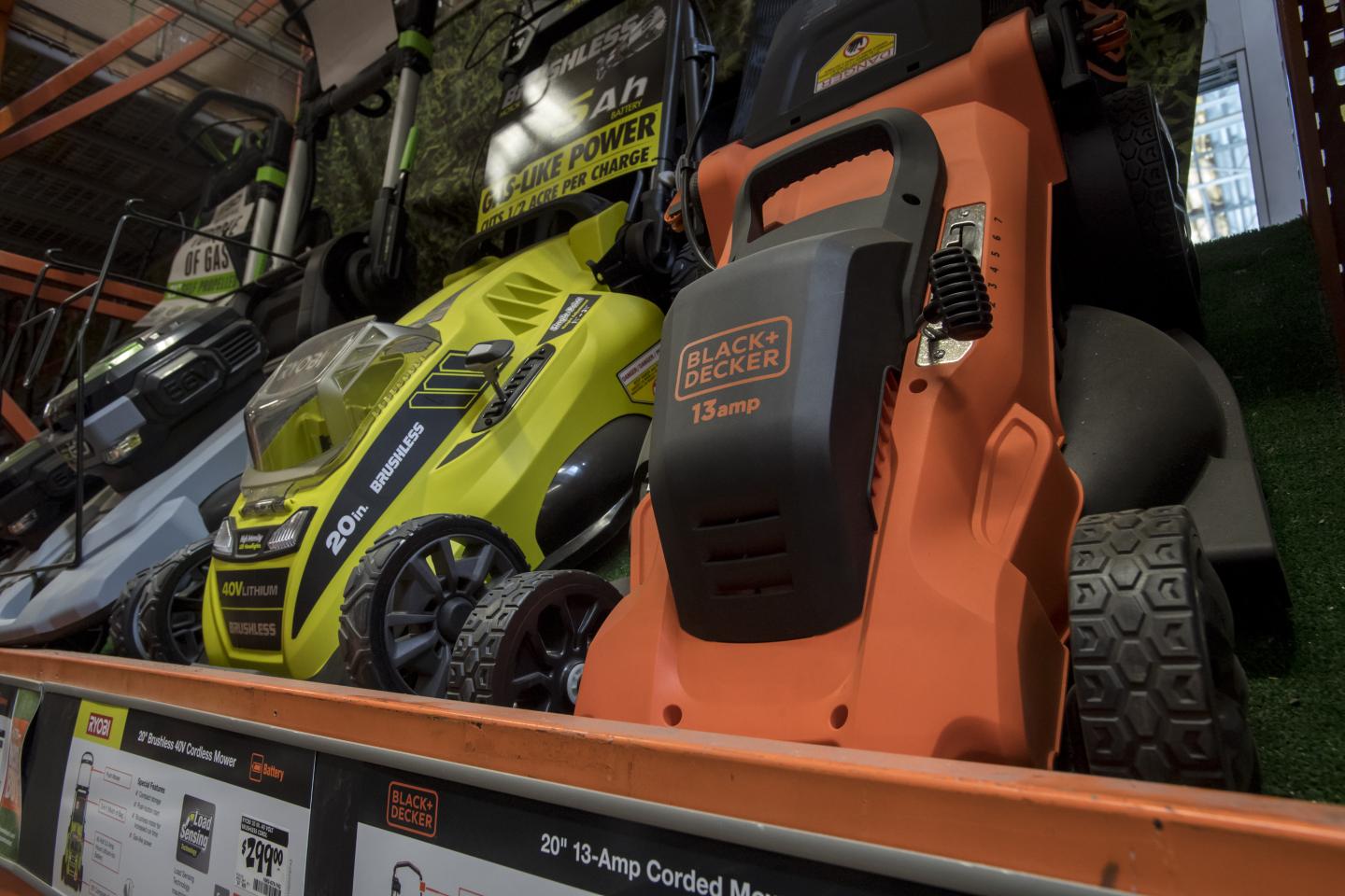 A Stanley Black &amp; Decker Inc. lawn mower is displayed at a Home Depot Inc. store in Emeryville, California, U.S., on Friday, July 21, 2017.