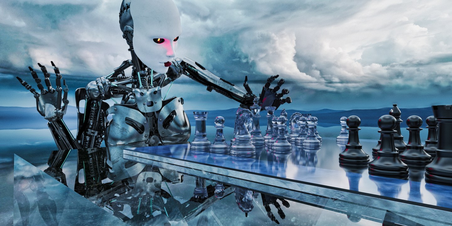 Image of a robot playing chess.