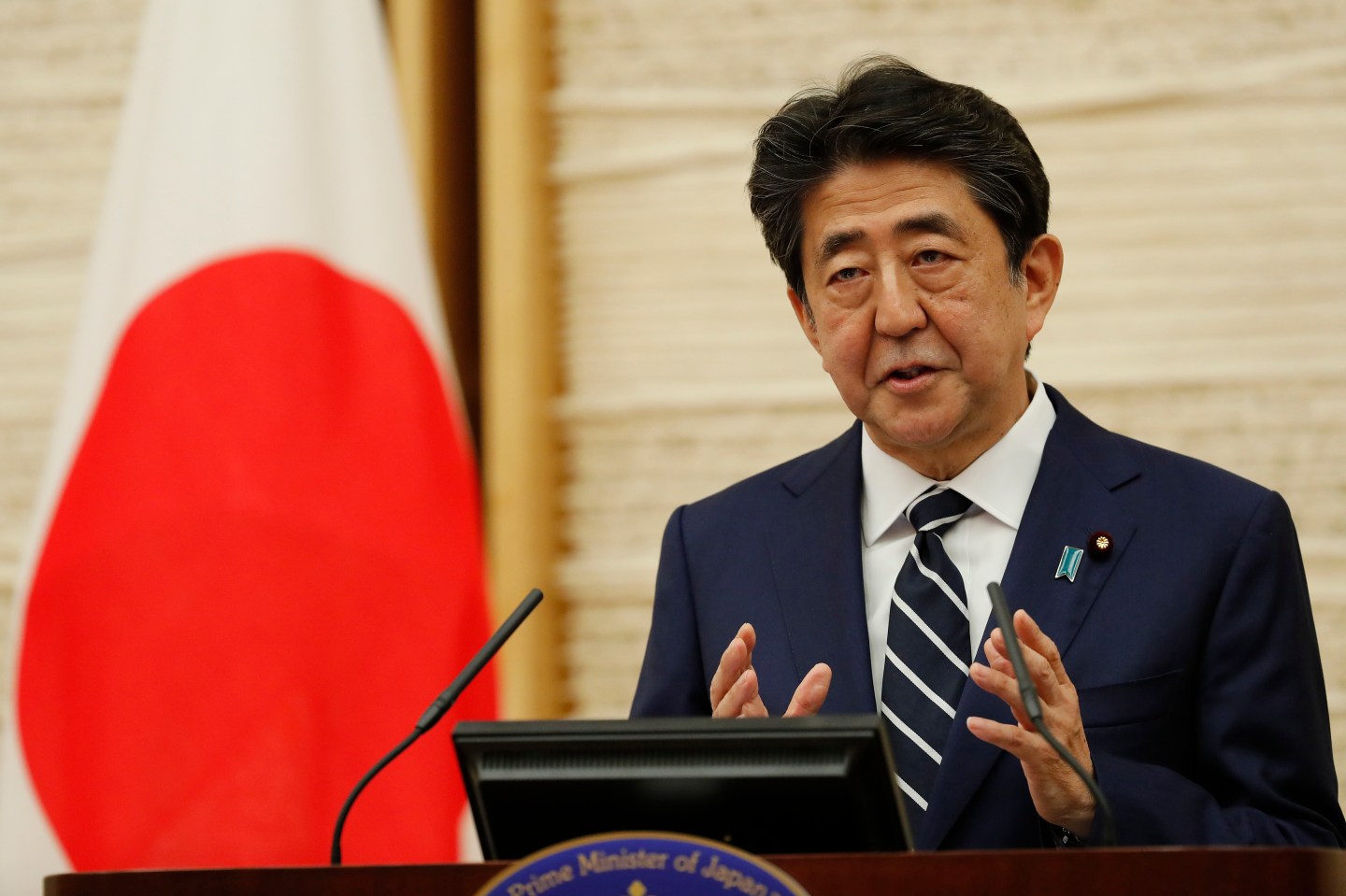 TOKYO, JAPAN - MAY 25: Japan's Prime Minister Shinzo Abe speaks at a news conference on May 25, 2020 in Tokyo, Japan. Prime Minister Abe said on Monday that the state of emergency will be lifted for all of Japan. (Photo by Kim Kyung-Hoon - Pool/Getty Images)