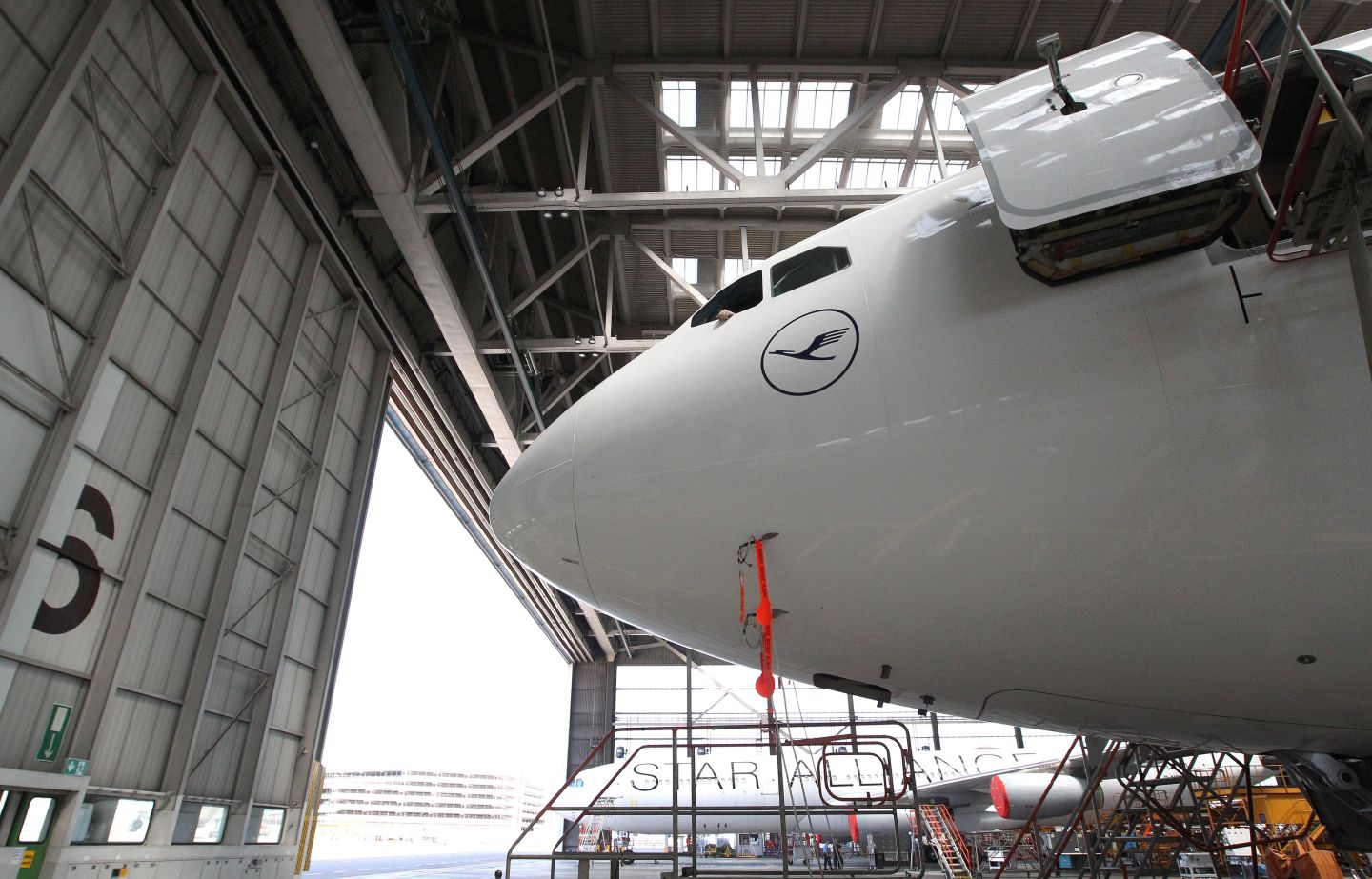 A Lufthansa airbus A 340 is pictured in a hangar at the airport in Frankfurt am Main, western Germany, on July 30, 2020.