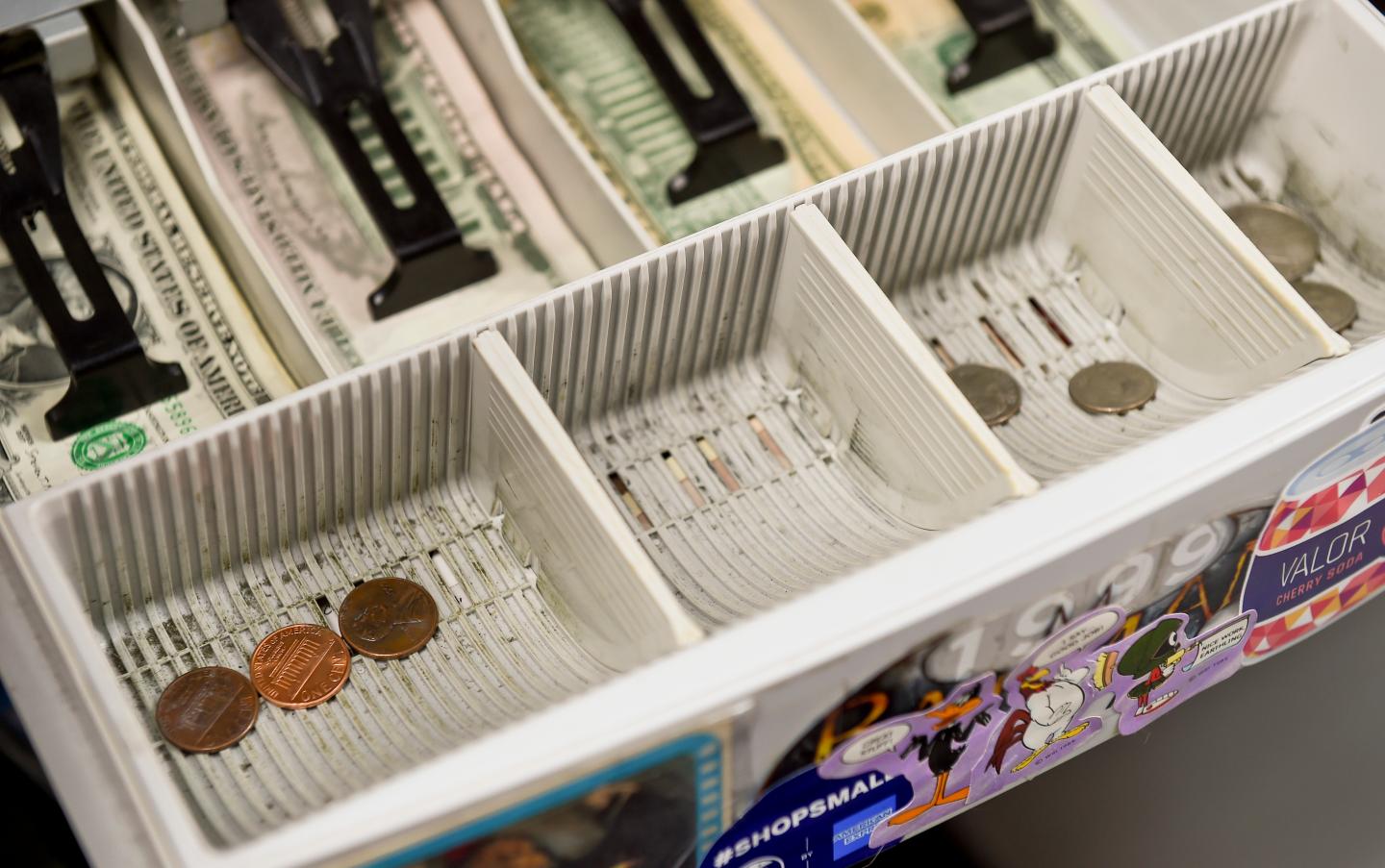 West Reading, PA - July 9: The detail photo of the change drawer of the cash register at Symbiote Collectibles in West Reading Thursday afternoon July 9, 2020. There is currently a coin shortage in the United States.  Ben Hasty/MediaNews Group/Reading Eagle via Getty Images