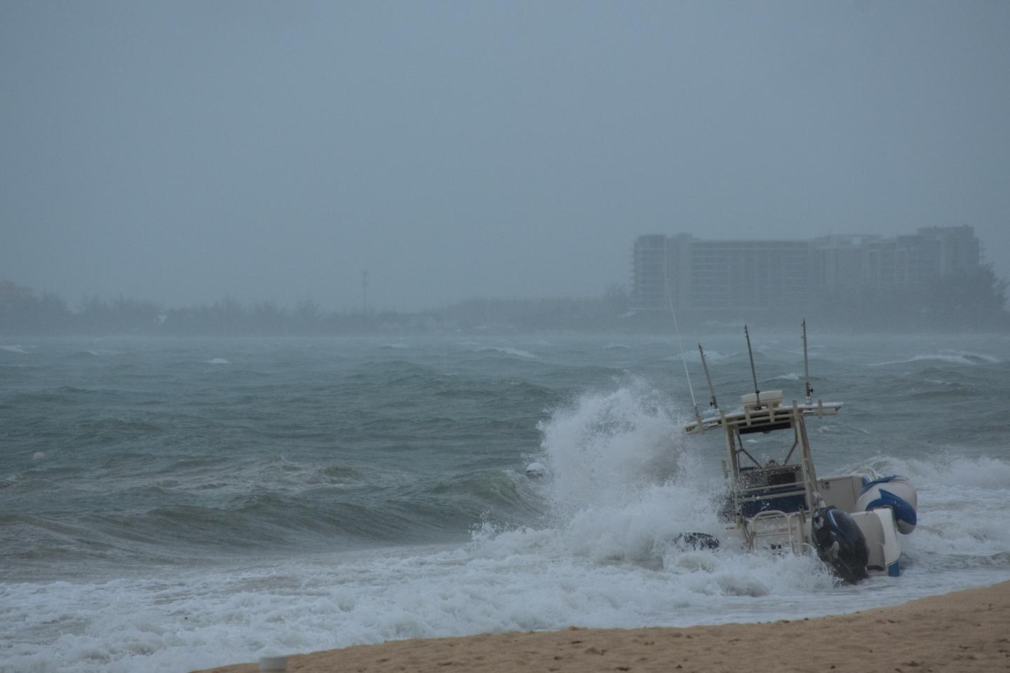 A boat being battered by Hurricane Laura.