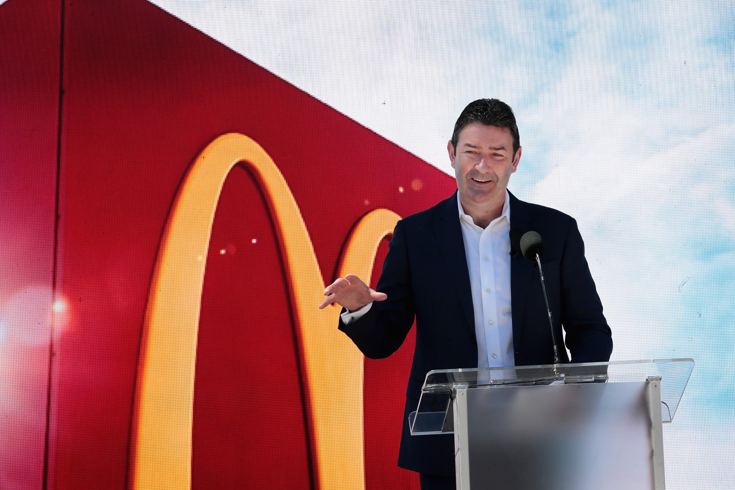 Former McDonald's CEO Steve Easterbrook in 2018. The company filed a lawsuit against him on Monday.