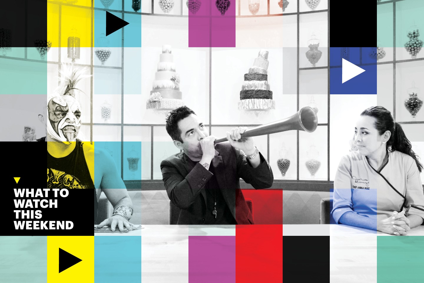Netflix’s “Nailed It! Mexico” is hosted by Omar Chaparro, center, who with head judge Anna Ruiz, judges home bakers in Mexico with terrible track records who take a shot at re-creating edible masterpieces.