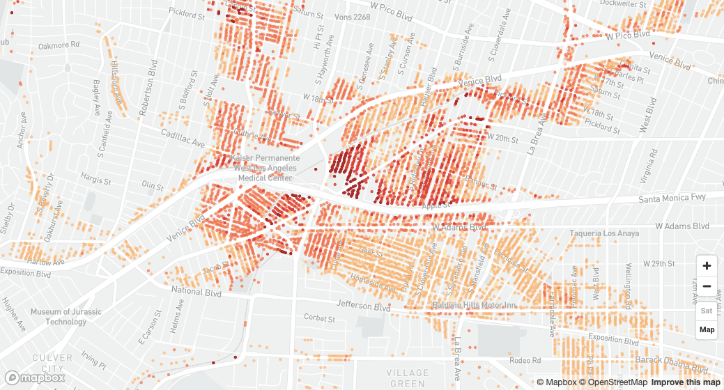 A flood-prone portion of West Los Angeles, as portrayed by the First State Foundation's FloodFactor tool.
