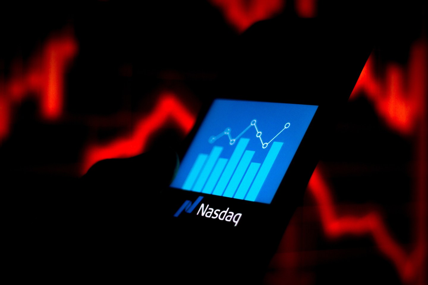 A Nasdaq Composite logo seen displayed on a smartphone.
