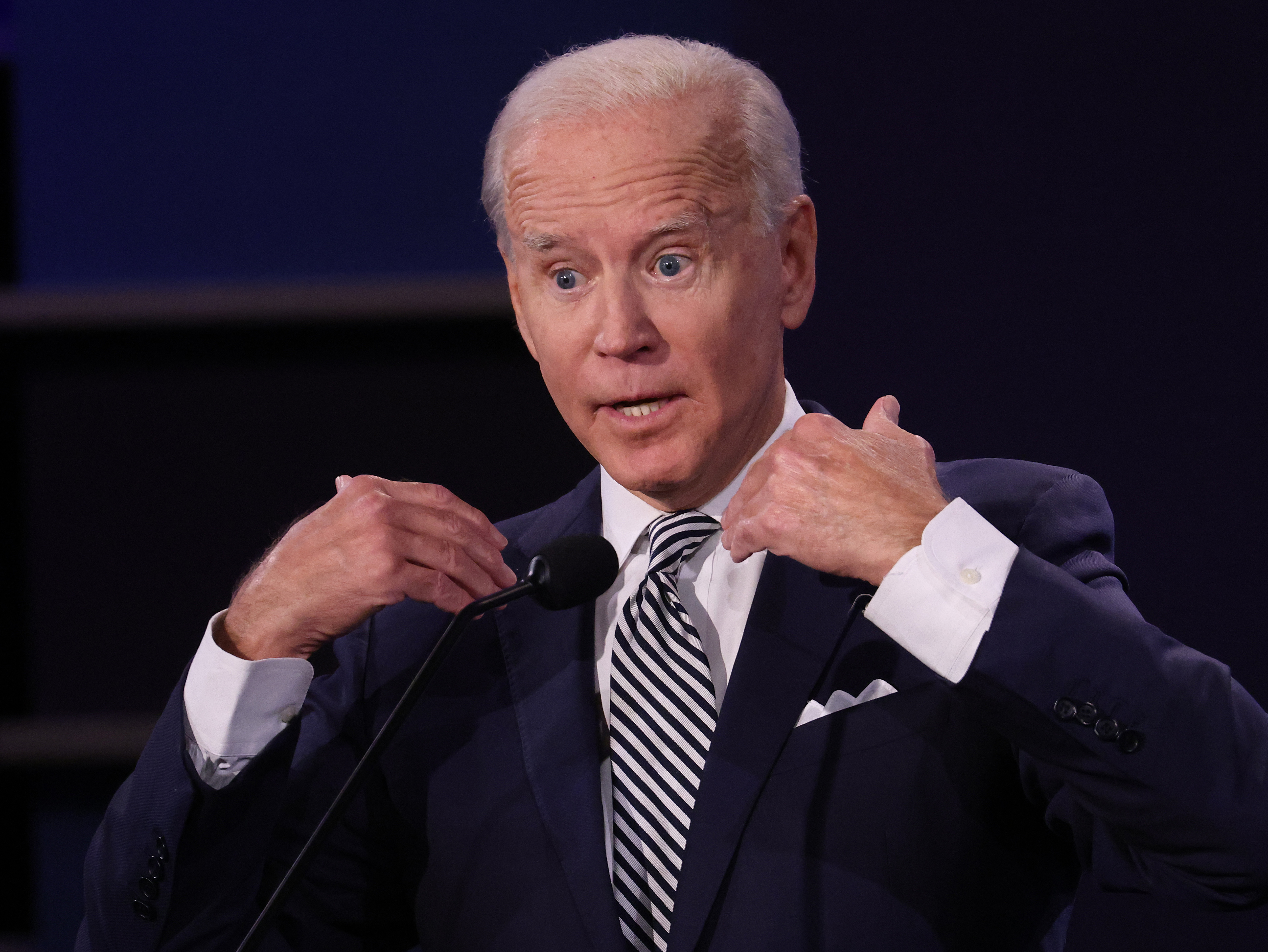 CLEVELAND, OHIO - SEPTEMBER 29:  Democratic presidential nominee Joe Biden participates in the first presidential debate against U.S. President Donald Trump at the Health Education Campus of Case Western Reserve University on September 29, 2020 in Cleveland, Ohio. This is the first of three planned debates between the two candidates in the lead up to the election on November 3. (Photo by Scott Olson/Getty Images)