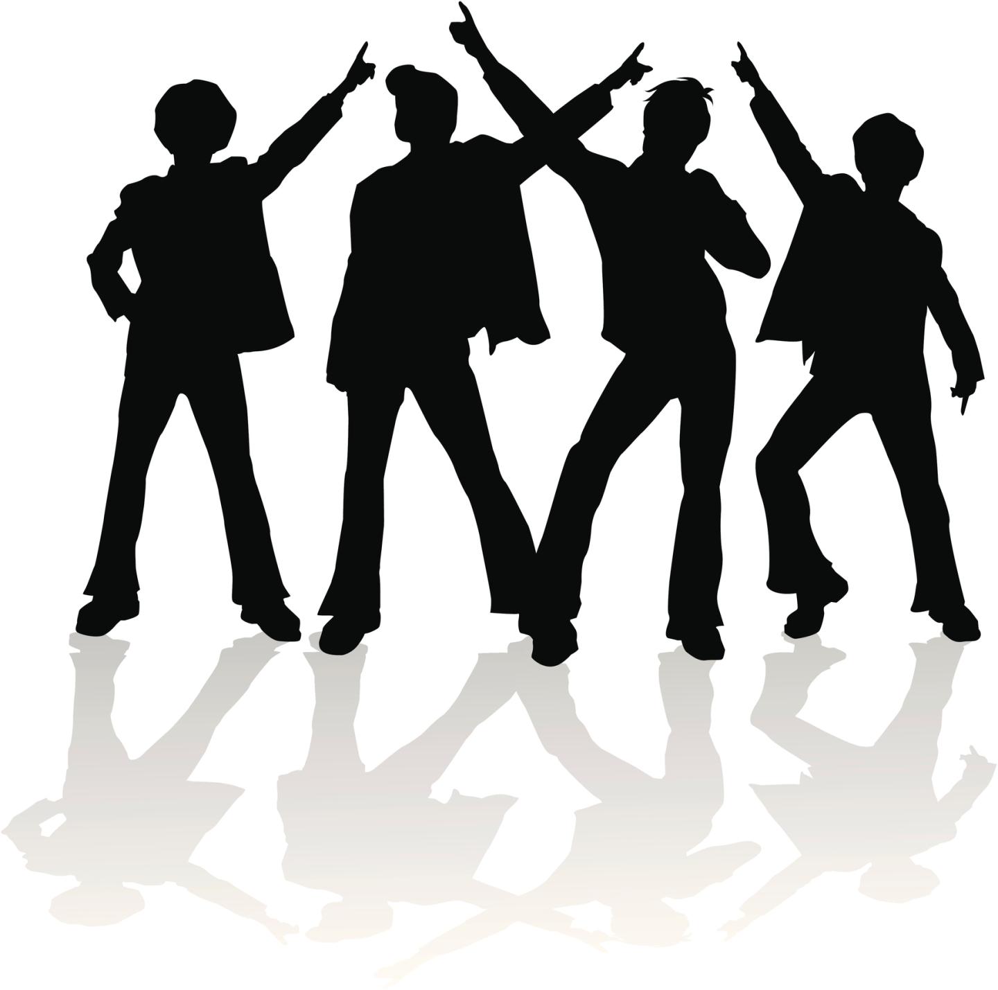 Silhouette of disco dancers.