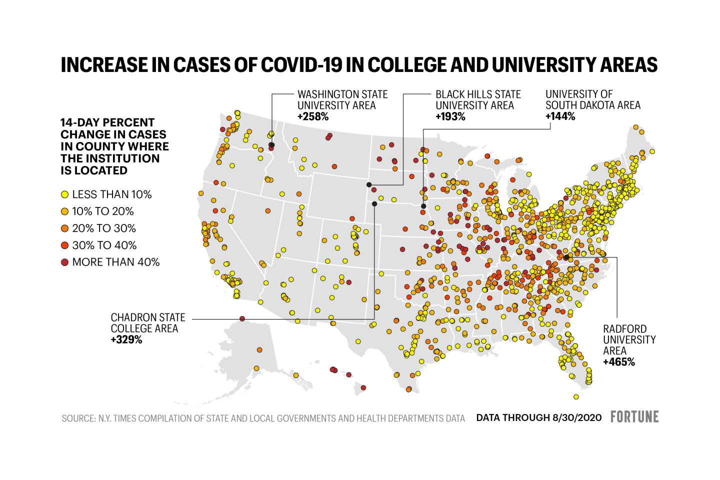 Map shows increase in Covid cases in college areas