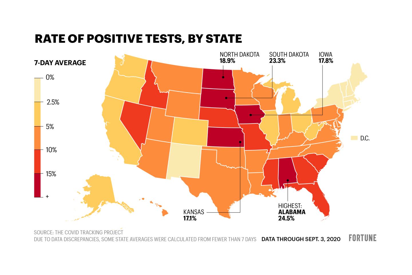 Map shows Covid-19 positivity rate by state