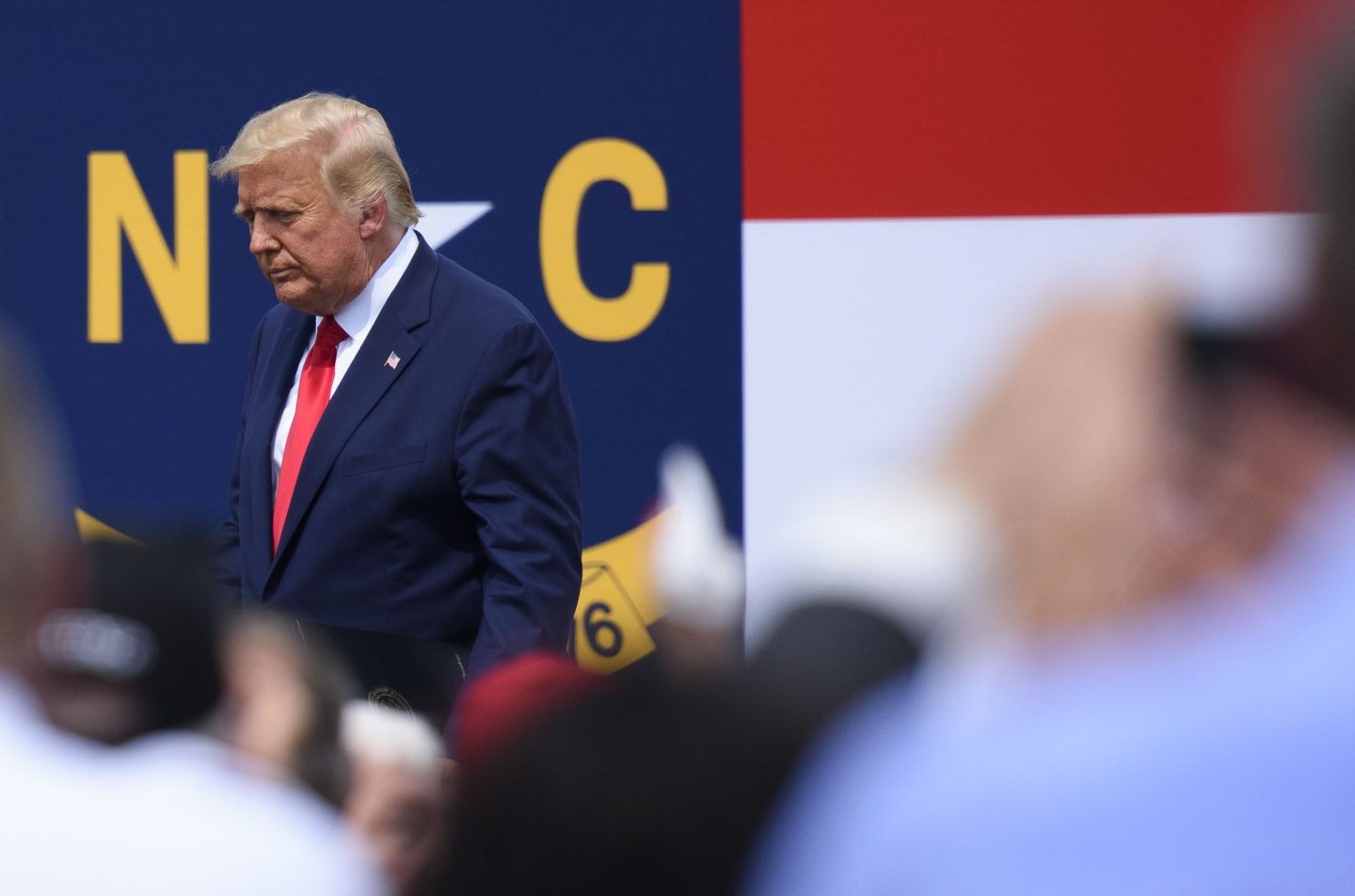 President Donald Trump arrives at the USS North Carolina battleship to make remarks at a ceremony designating Wilmington, NC as the nation's first WWII Heritage City on September 2, 2020. Melissa Sue Gerrits—Getty Images