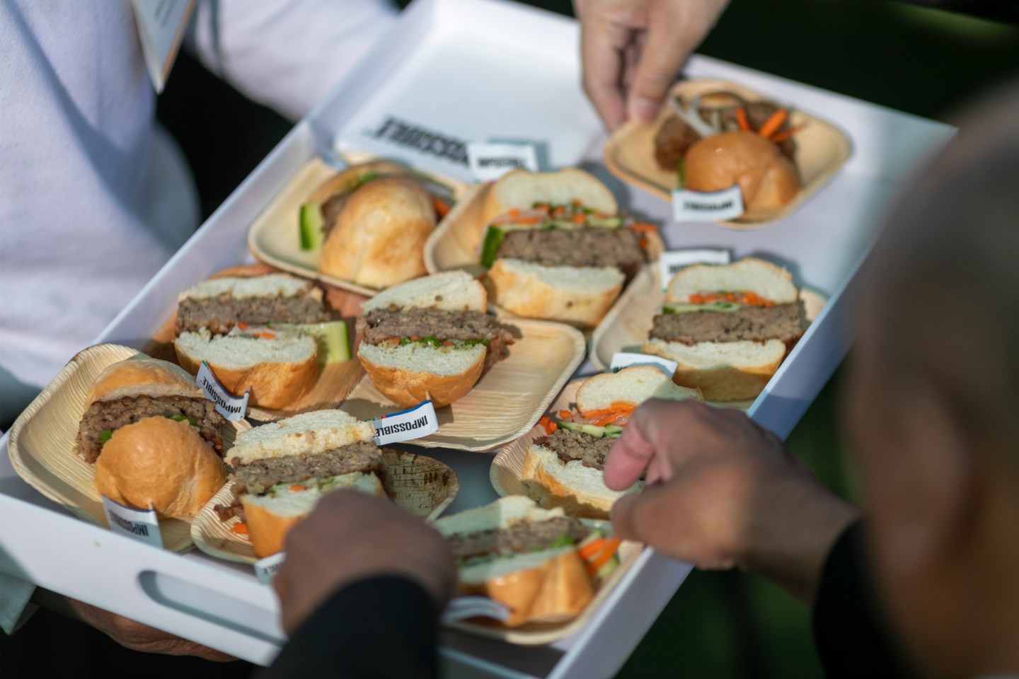 Impossible Pork, a new plant-based pork product by Impossible Foods, is served at the 2020 Consumer Electronics Show (CES) in Las Vegas, Nevada on Jan. 9, 2020.