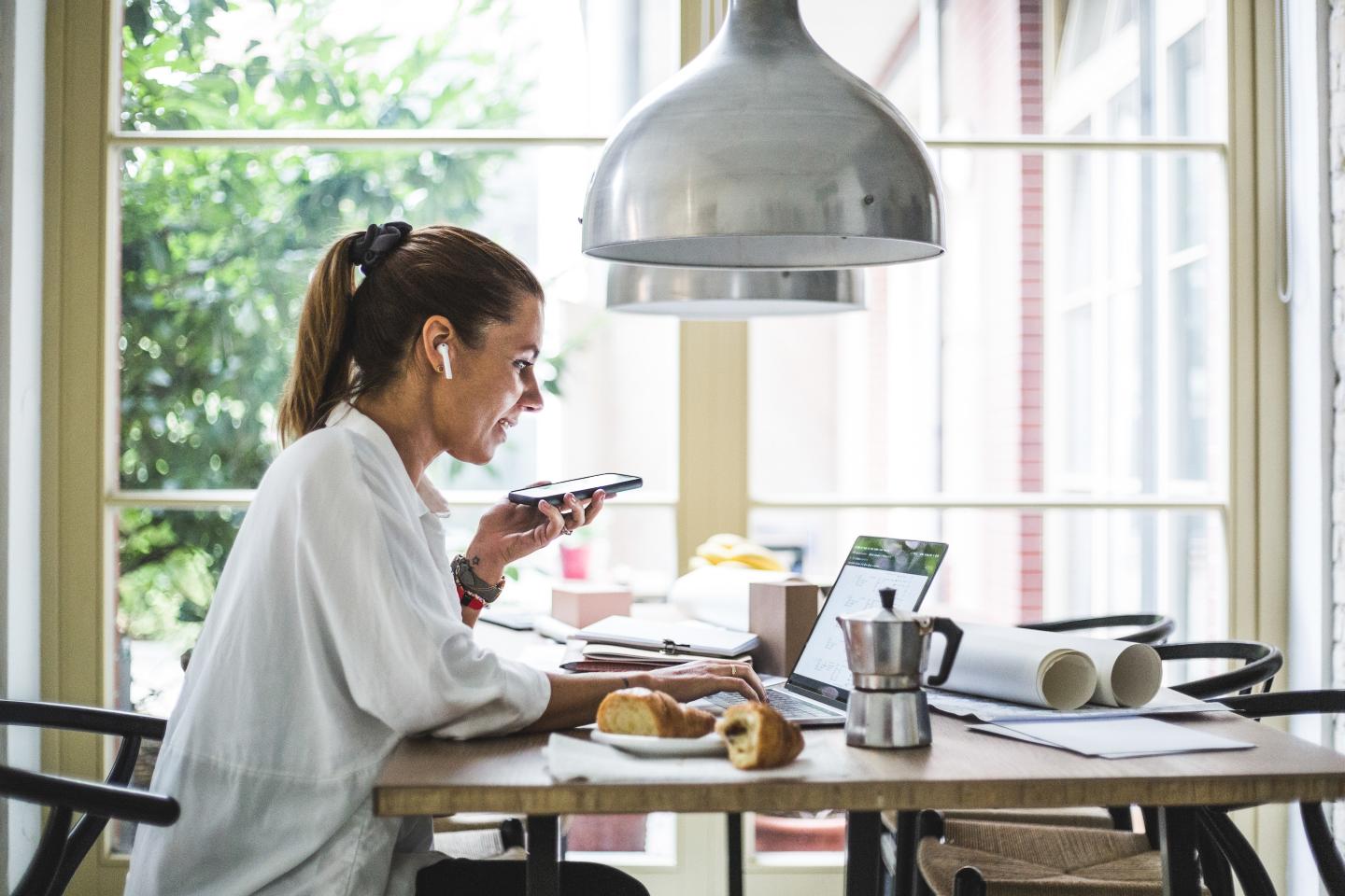 woman works from home