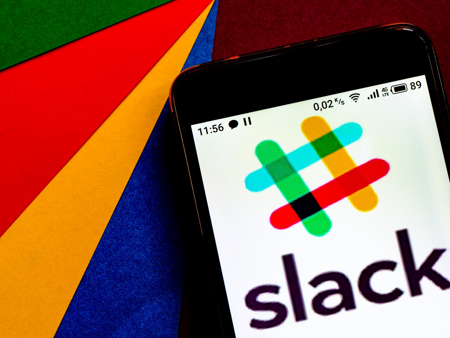 Slack logo seen displayed on a smartphone.