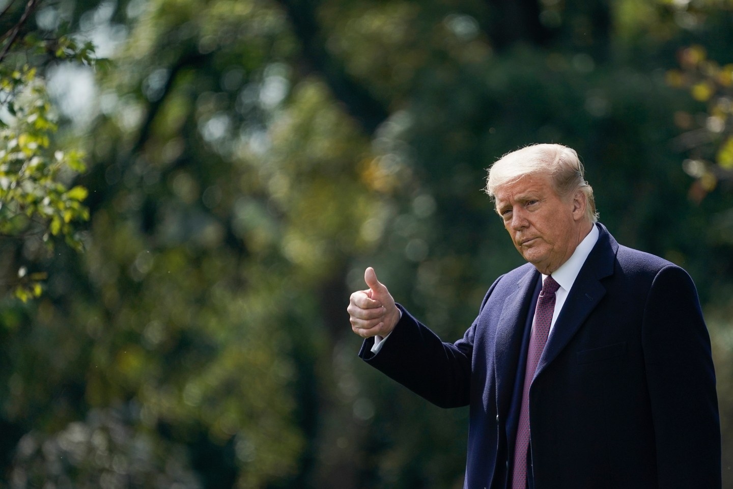 U.S. President Donald Trump walks to Marine One on the South Lawn of the White House on October 1, 2020 in Washington, DC.