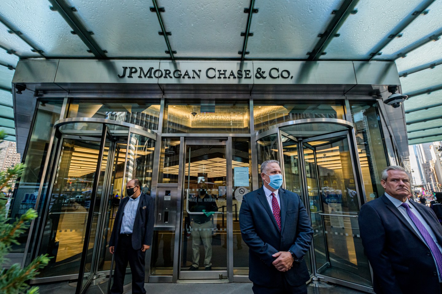 Main entrance at JPMorgan Chase headquarters in New York City.