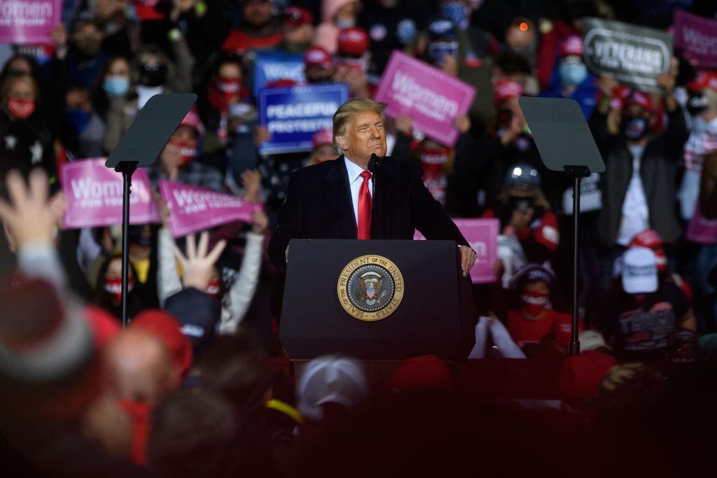 Photo of President Donald Trump speaking at a recent election campaign rally.