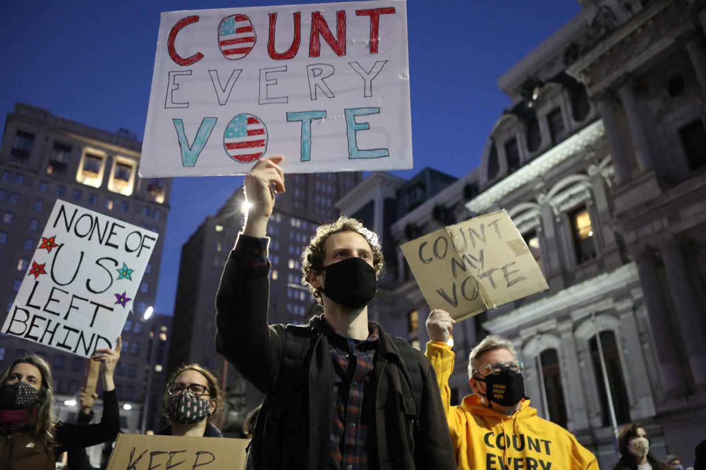 Americans assemble in protests and rallies across the country as votes are counted