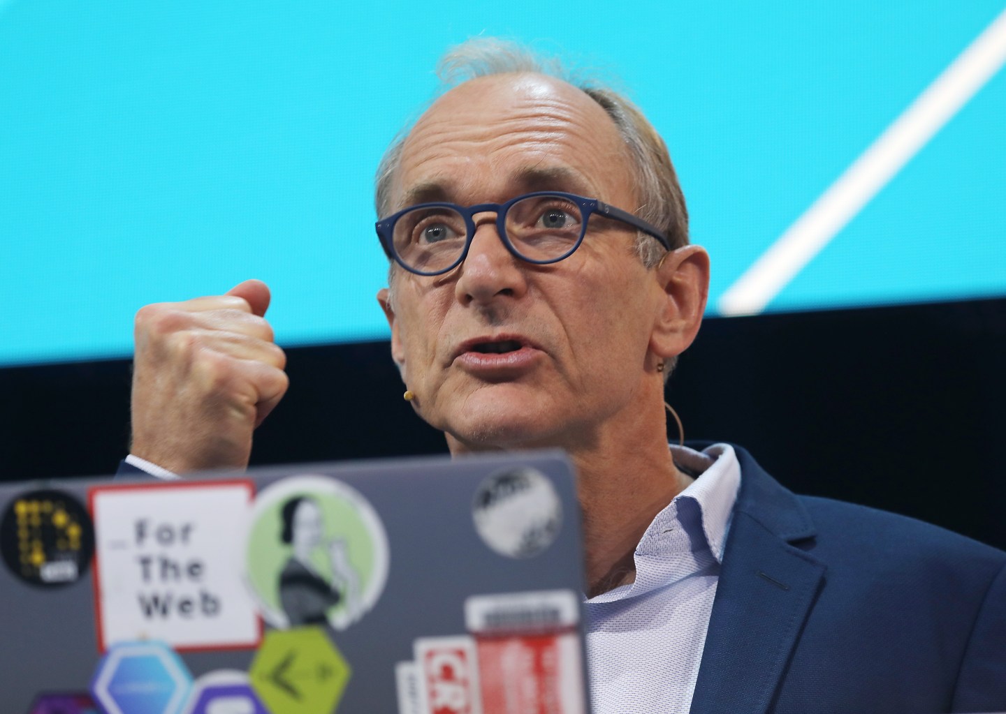 29 October 2019, North Rhine-Westphalia, Cologne: Tim Berners-Lee, physicist, computer scientist, inventor of HTML (Hypertext Markup Language) and founder of the World Wide Web, speaks at the Digital X trade fair in Cologne, Germany.