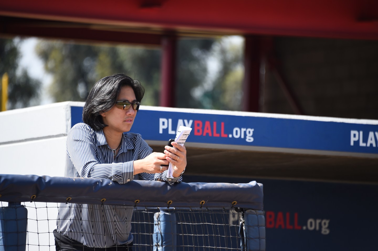 Kim Ng, SVP for Baseball and Softball Development for Major League Baseball looks on during the Breakthrough Series at the Compton Youth Academy on Tuesday, June 19, 2018 in Compton, California.