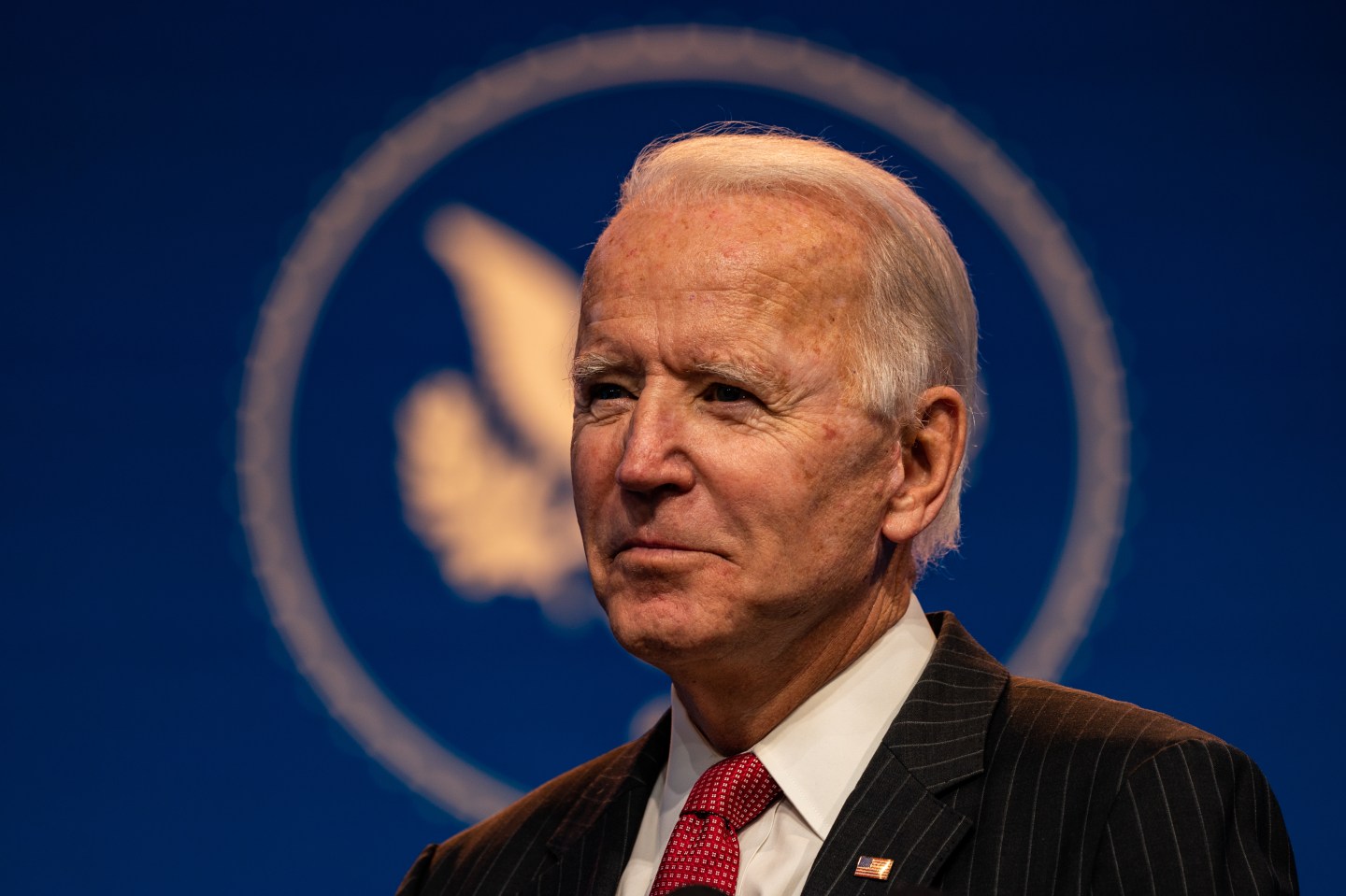 WILMINGTON, DE &#8211; NOVEMBER 19: President-elect Joe Biden listens to a question from a reporter after he delivered a remarks at the Queen in Wilmington, Delaware on Thursday, Nov. 19, 2020. (Photo by Salwan Georges/The Washington Post via Getty Images)