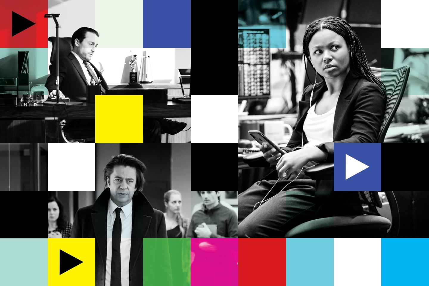 Workplace drama: Kieran Culkin in HBO’s “Succession,” Thibault de Montalembert in Netflix’s “Call my Agent!,” Myha’la Herrold in HBO’s “Industry.”