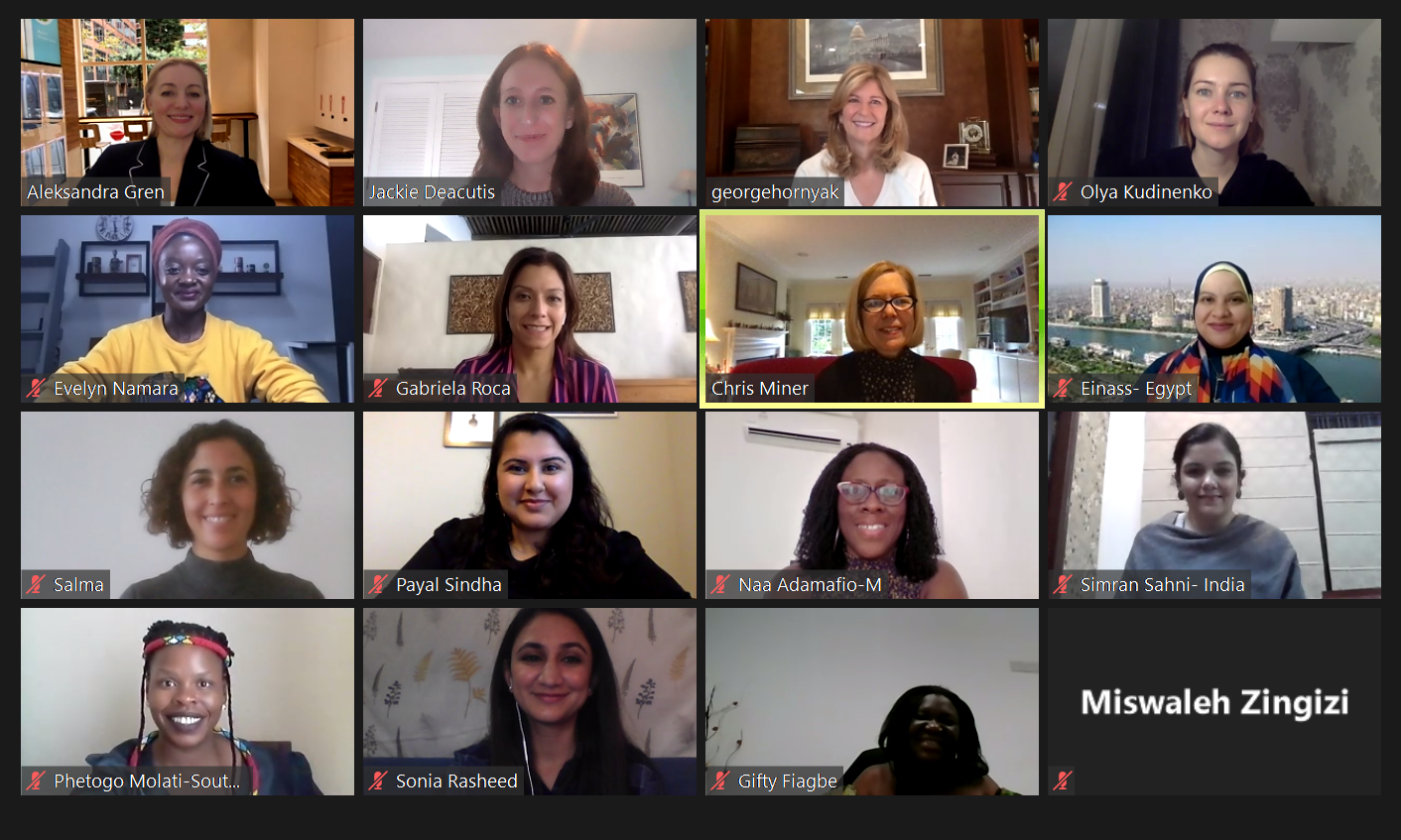 Fortune-State Department 2020 mentees meet on Zoom alongside a mentor and Vital Voices and State Department staff. 