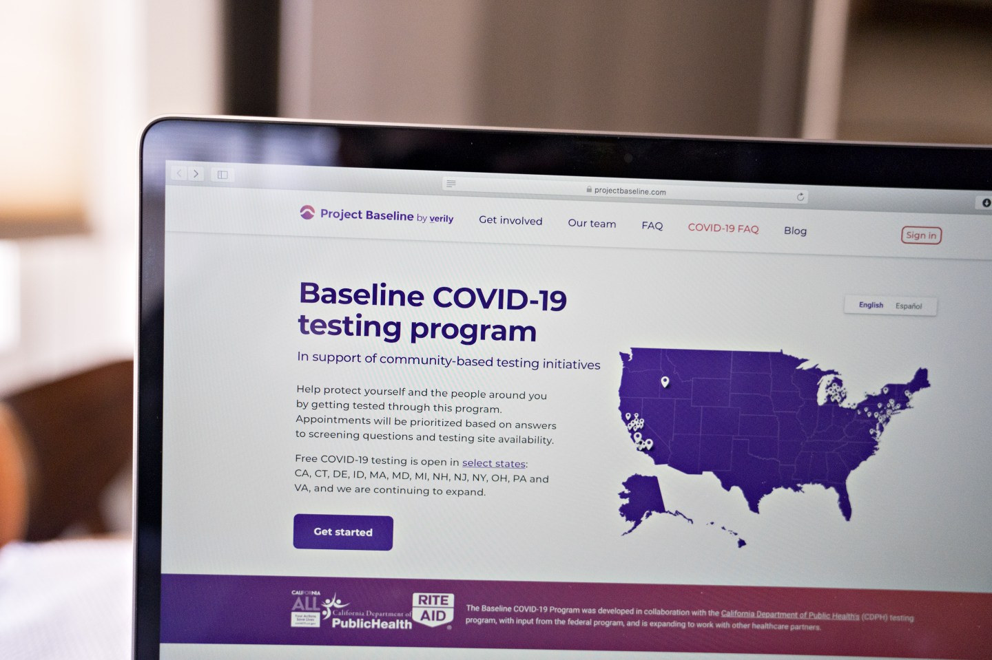The Project Baseline by Verily website is displayed on a laptop computer in an arranged photograph taken in Arlington, Virginia, U.S., on Thursday, May 7, 2020. Verily, the life sciences unit owned by Alphabet Inc., has scrambled to quickly open thousands of pop-up testing sites across the country in an effort to fill gaps in the American health care system.