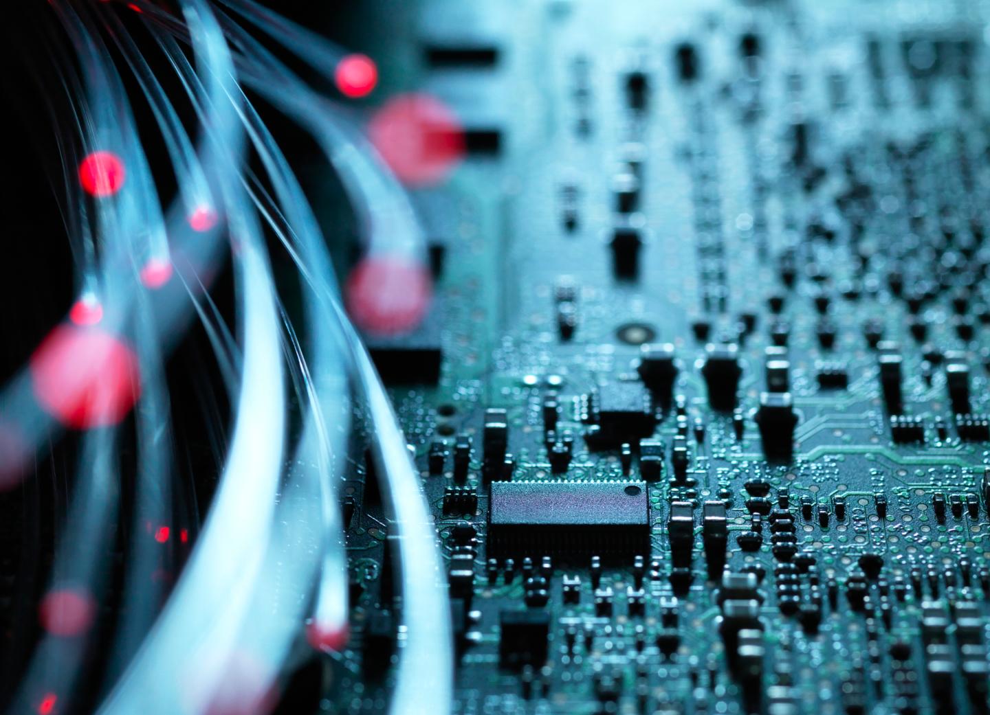 Fibre optics, hardware, circuit board in the background