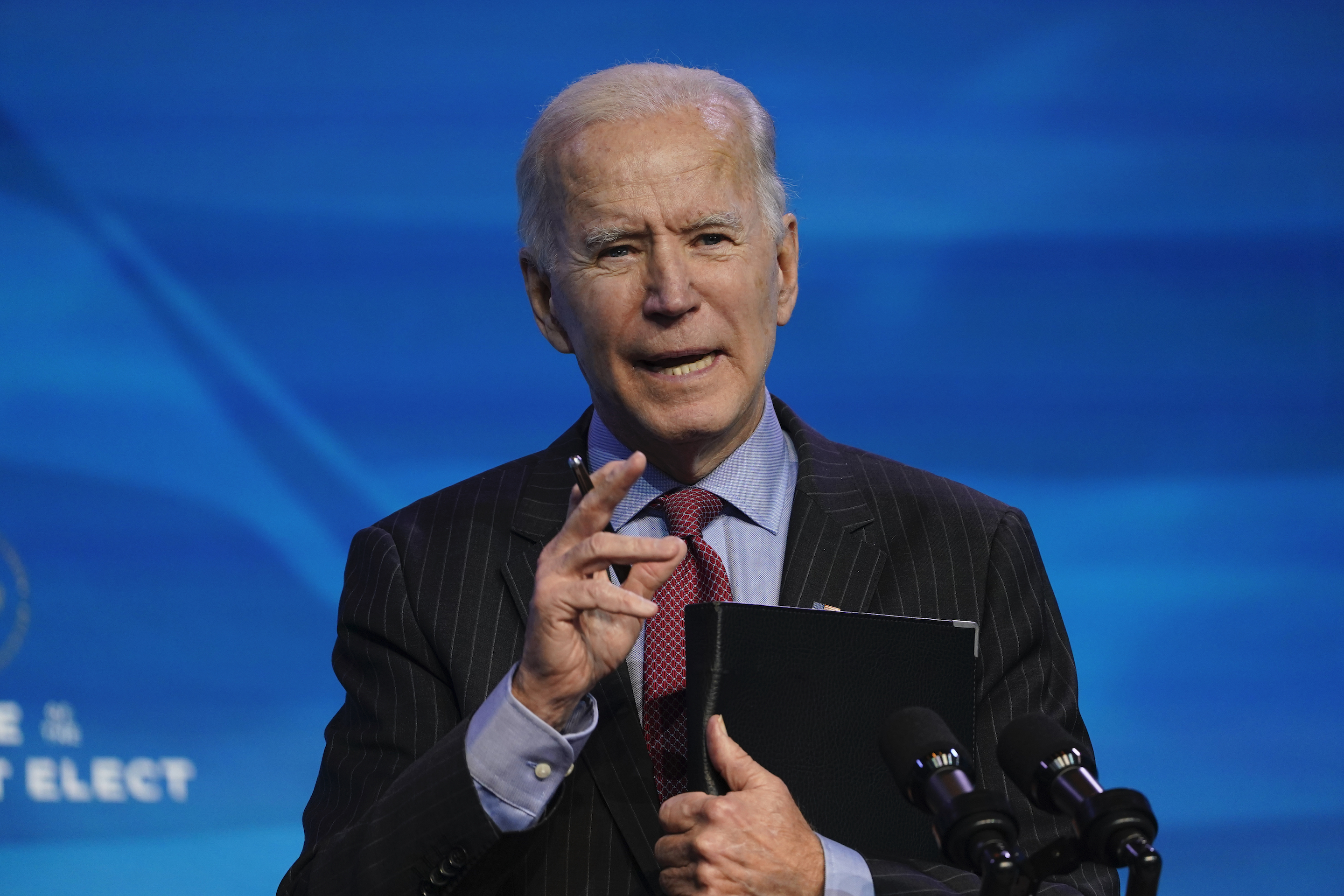 President-elect Joe Biden speaks during an event at The Queen theater in Wilmington, Del. on Jan. 8, 2021 to announce key administration posts. 